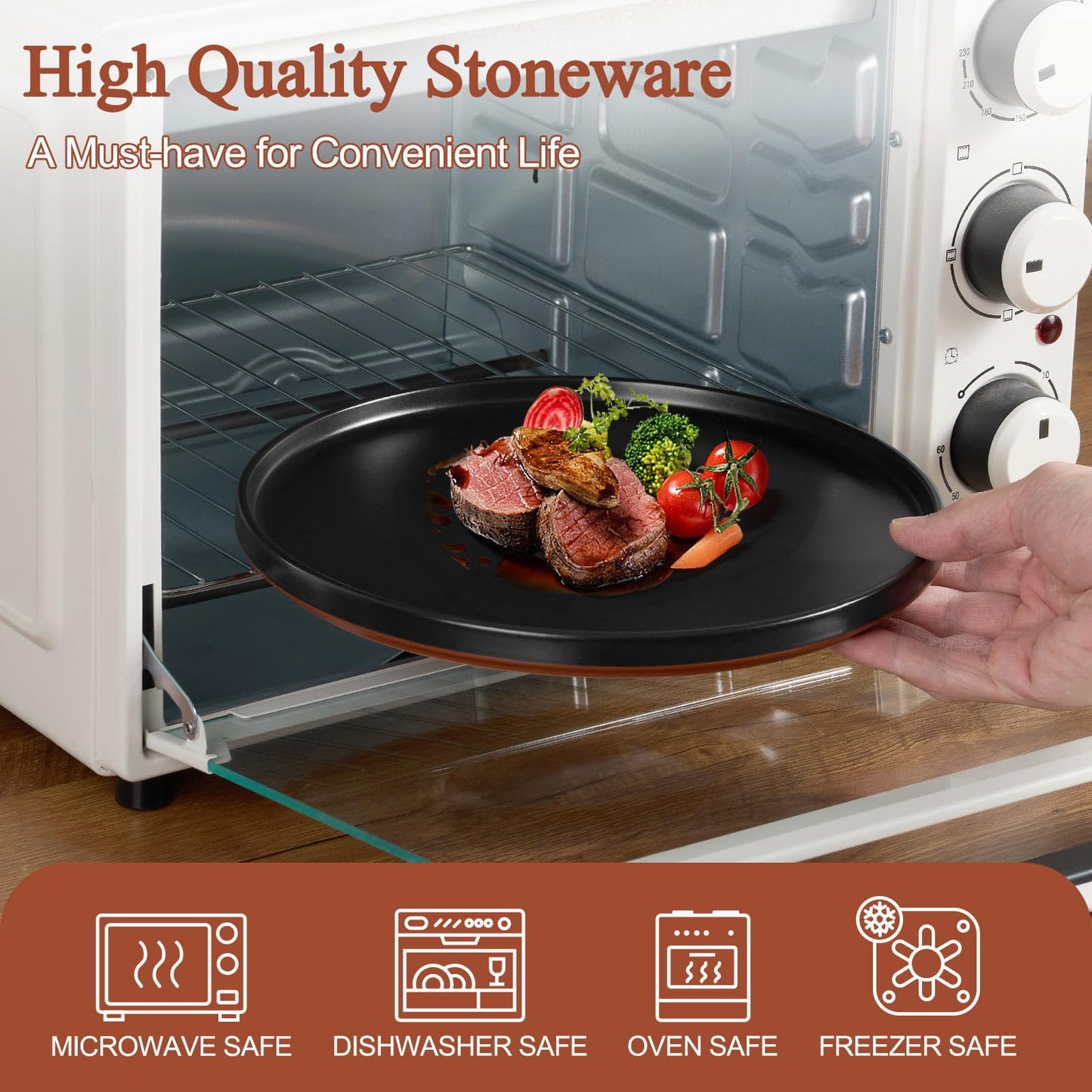 LIANYU 12 Pieces Porcelain Dinnerware Sets, Premium Plates and Bowls Set, High-Fired Ceramic Dishes Set for 4, Chip & Scratch Resistant, Microwave Dishwasher Safe, Charcoal Black