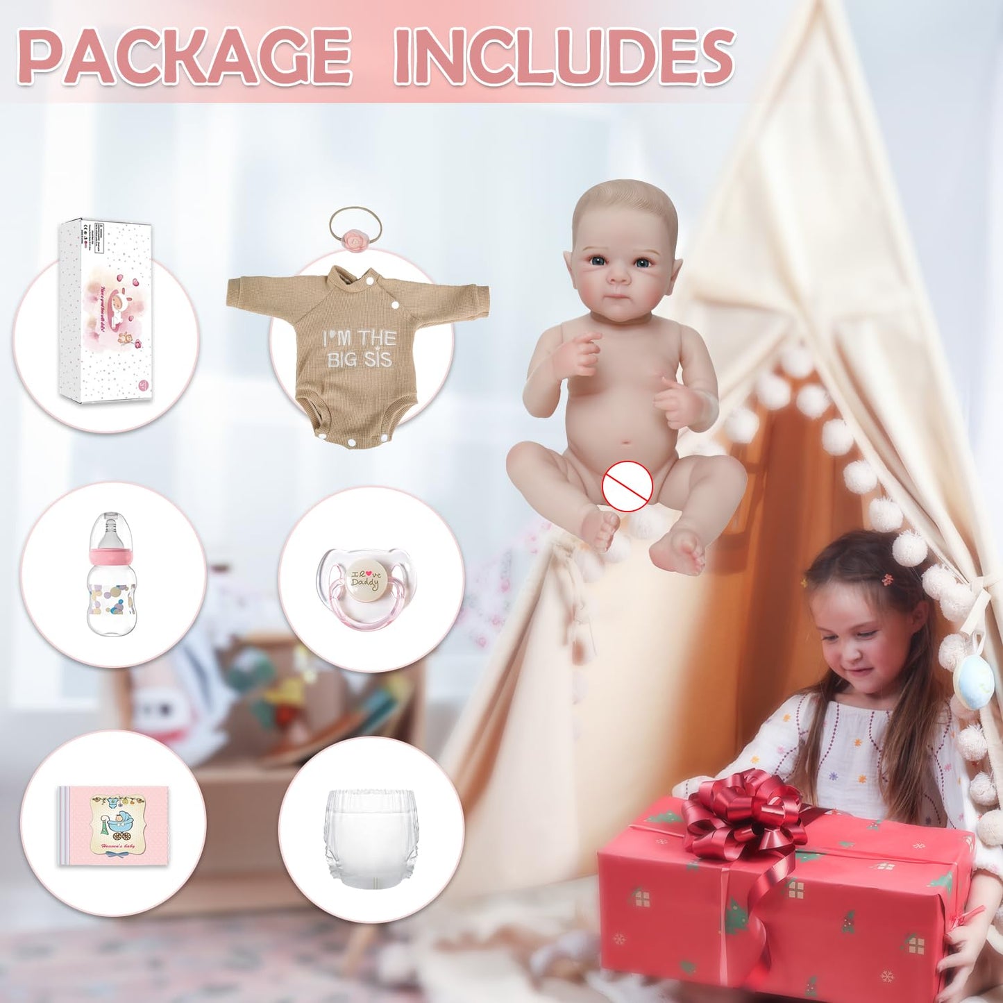 KSBD Realistic Reborn Baby Dolls - 20 Inch Cute Silicone Baby Girl Doll， Lifelike Newborn with Full Vinyl Body， Real Life Baby Dolls with Accessories for 3+ Years Old Kids Gifts