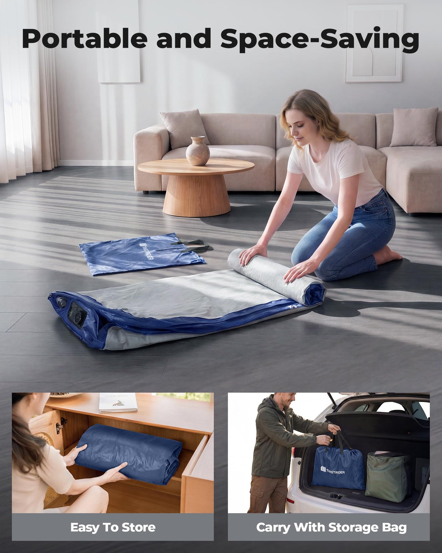 TANSTRIDER Full Size Air Mattress with Built in Pump, 18'' Raised Blow Up Mattress in 3 Mins Inflation/Deflation,Double Inflatable Air Bed for Guests & Home, Outdoor colchon inflable 600lbs Max
