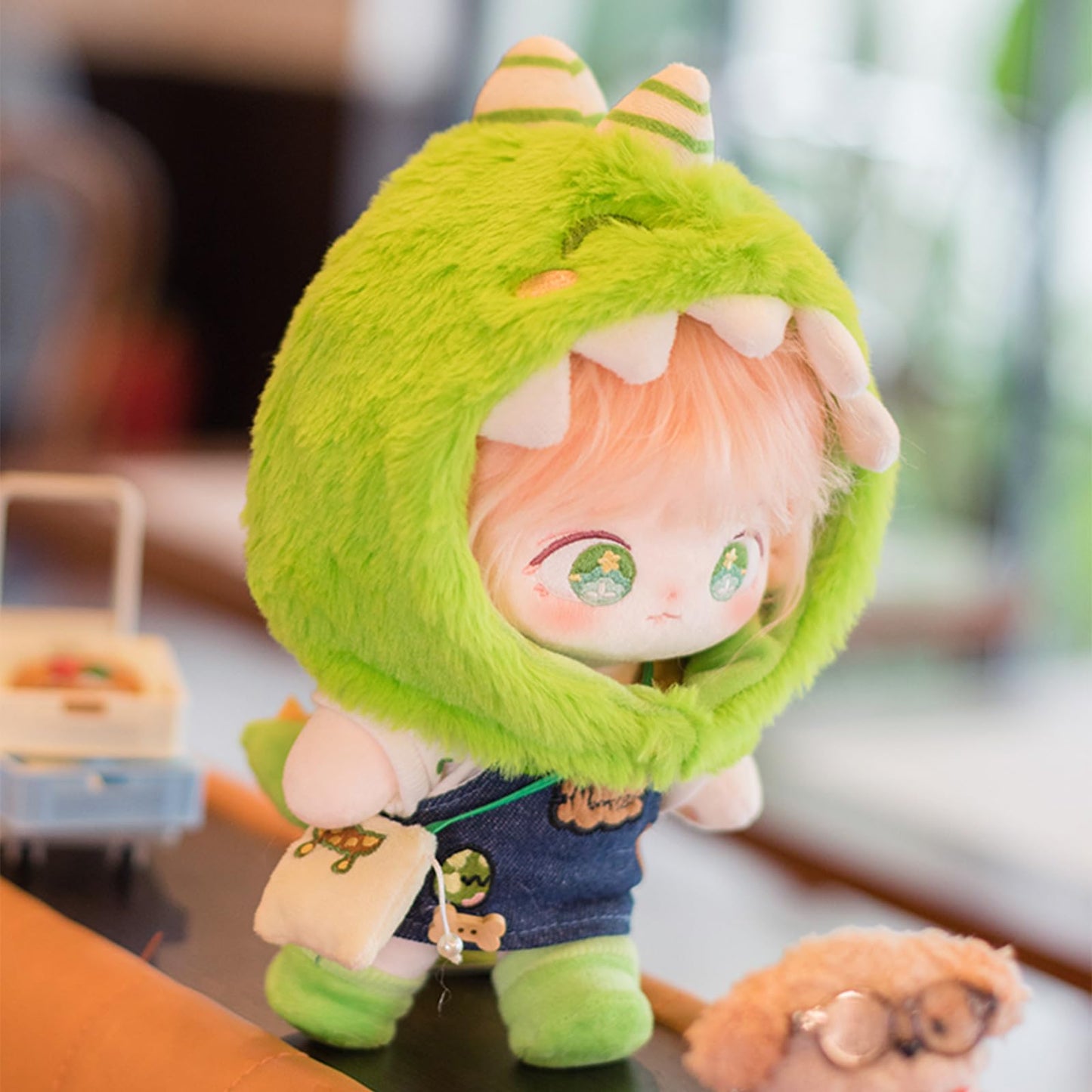 CALEMBOU 20cm Plush Doll, Cute Soft Stuffed Dress up Doll with Skeleton, Kawaii Plush Toys for Birthday with Clothes (Taoyaoyao + Dinosaur Exodus Set)
