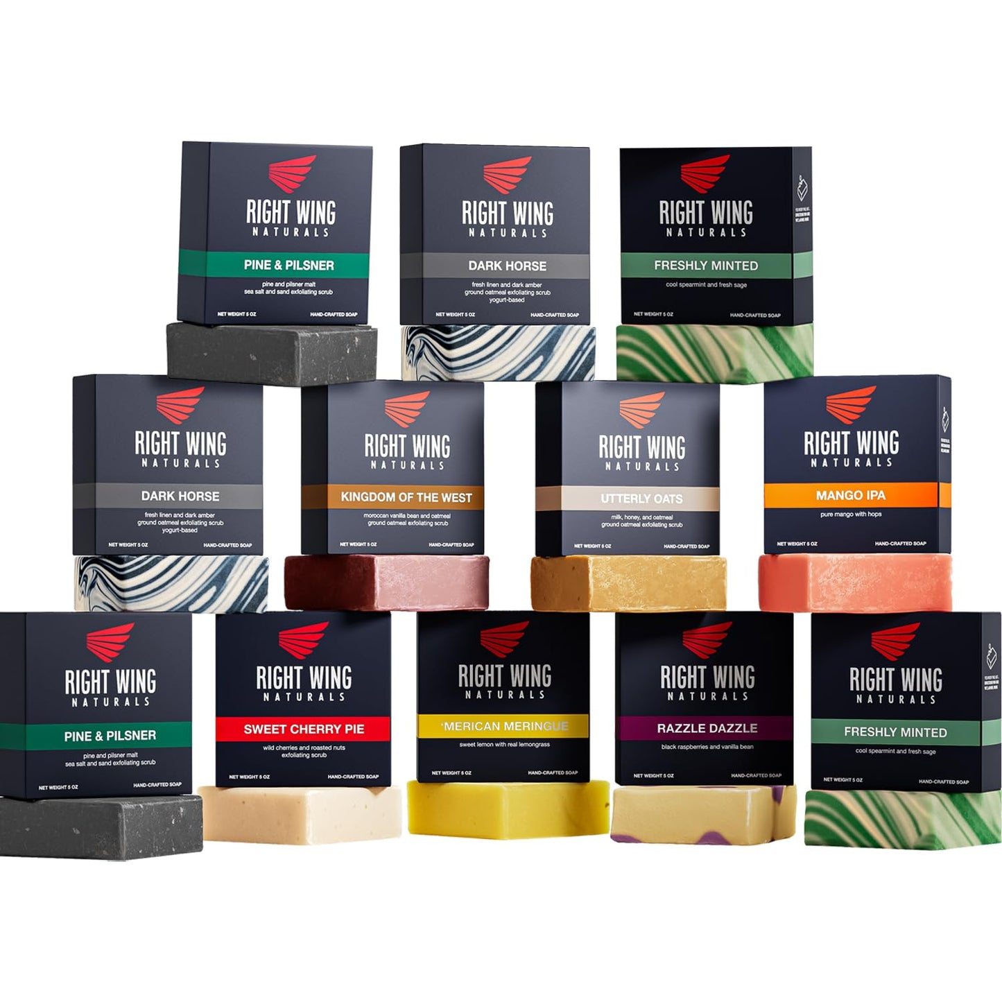 Right Wing Naturals Bar Soap Gift Set for Men | 12 Bar All Natural Variety Pack | Handcrafted Cold-Pressed Soap | Handmade Organic Soap for Men | Most Popular Flavors | Natural ScentedMen’s Bar Soap