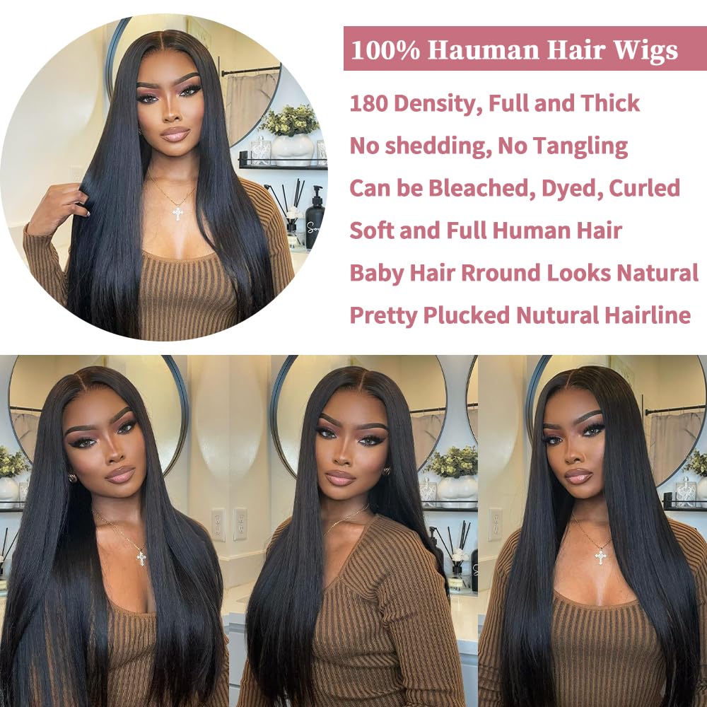 28 Inch Straight Wigs Human Hair 13x4 Hd Transparent Lace Front Wigs Human Hair 180 Density Glueless Wigs Human Hair Pre Plucked Pre Cut With Baby Hair