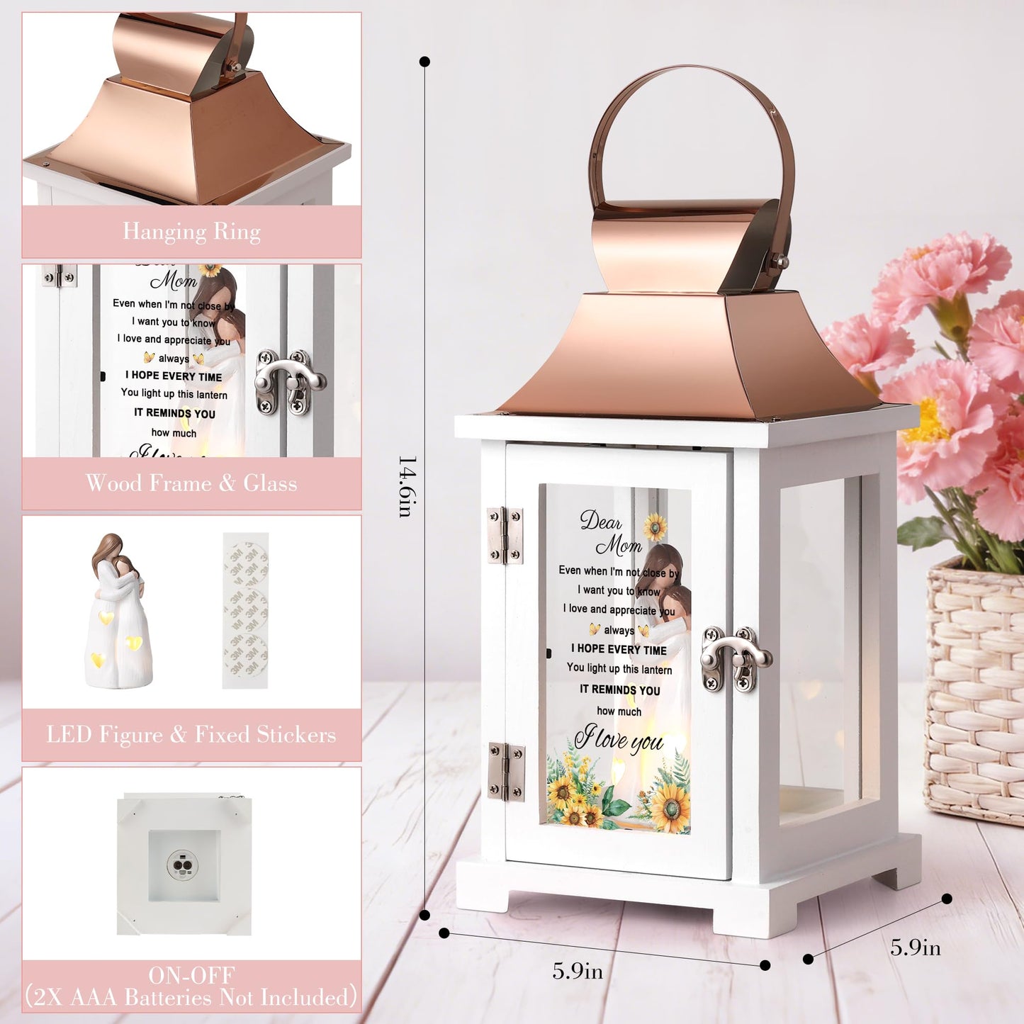 HugMemories Gifts for Mom from Daughter, for Mom, Meaningful Mom Birthday Gifts, Lantern with Mother and Daughter Hand Painted Figure