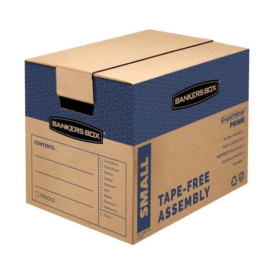 Bankers Box Small Prime Moving Box 10 Pack, Reinforced Handles, Tape-Free Assembly, Attached Lid, 16-in x 12-in x 12-in (0062716)