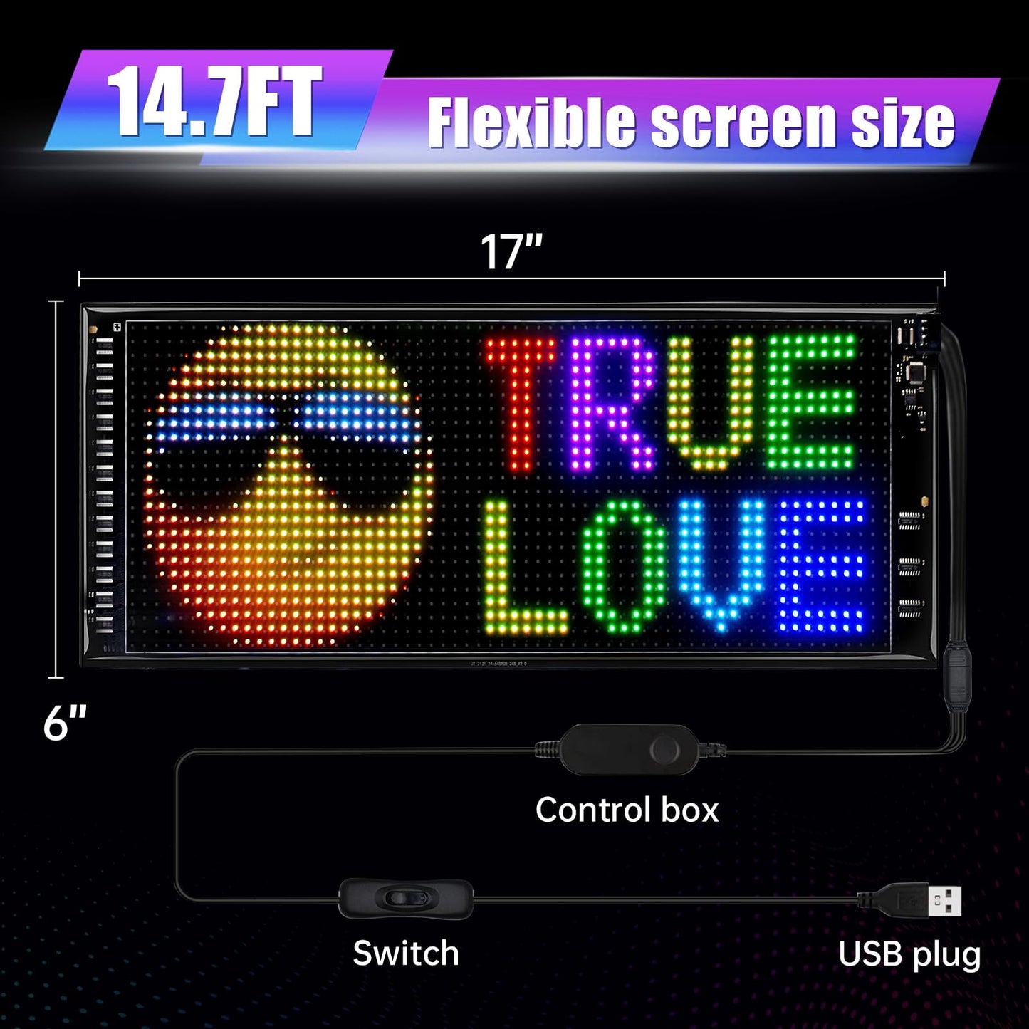 Double Row Programmable LED Signs | Flexible Light Sign for Car | Supports Single and Scrolling Display | Bluetooth APP Control | for Store/Bar/Car
