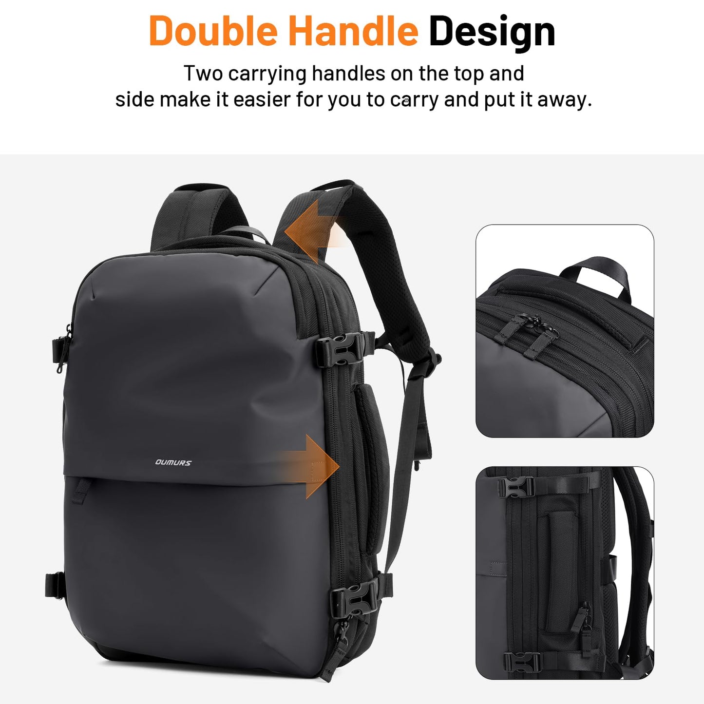 Oumurs Laptop Backpack for Long Travel with 30-40L Expandable Large Capacity Water-resistant Gray 1680D Oxford Fabric Lamination Fabric