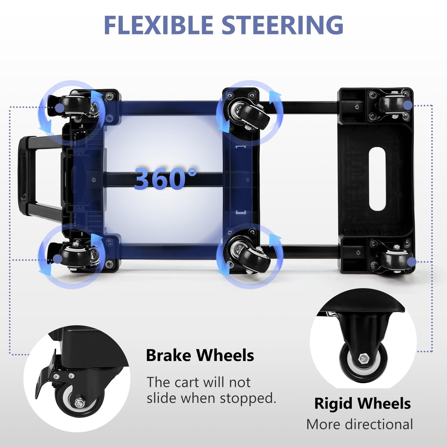 KEDSUM 550 LBS Folding Hand Truck with 6 Wheels(2 with Brake), Collapsible Dolly Cart with Wheels, Thickened Upgraded Steel Trolley Cart for Easy Moving, No-Assembly, with 1 Lashing Straps