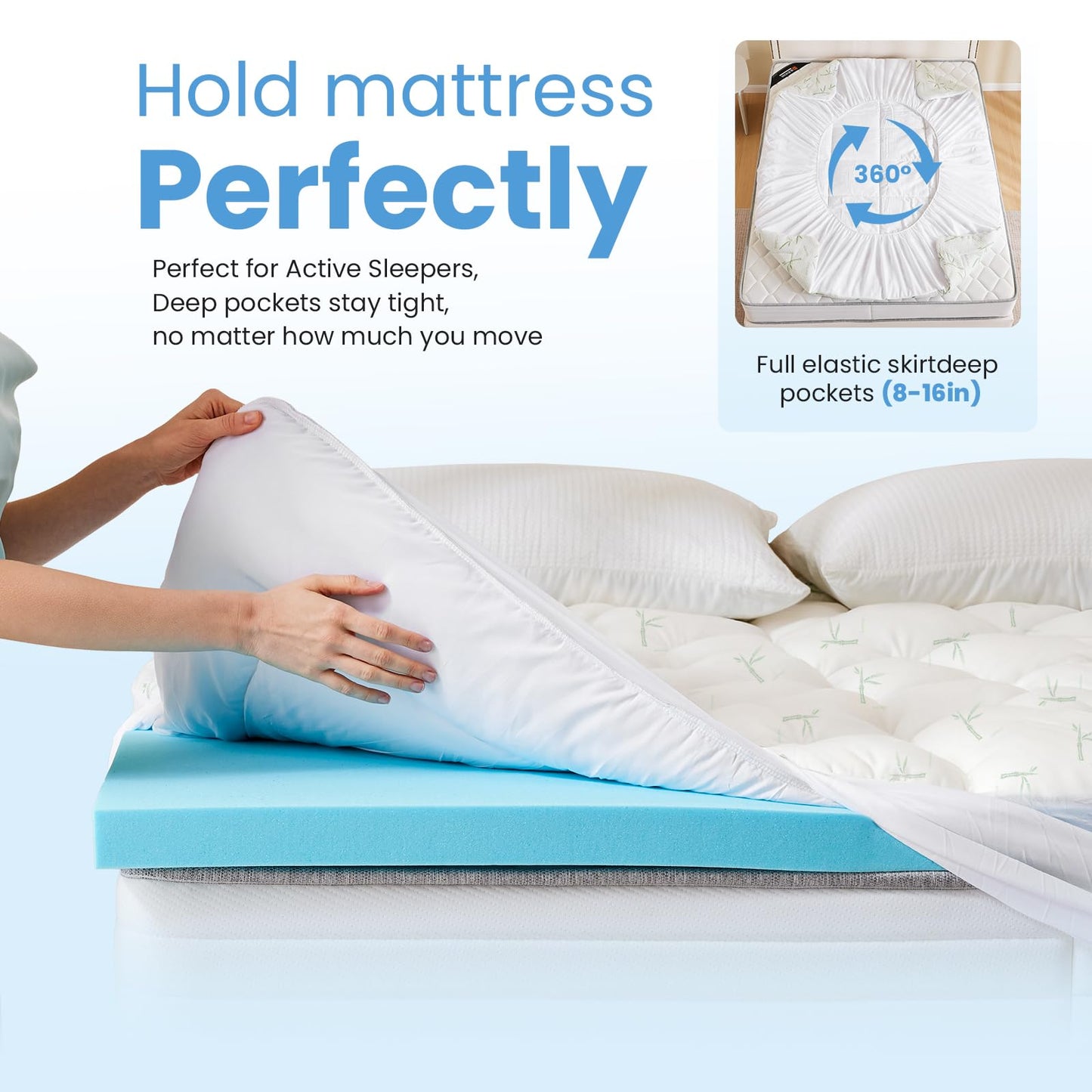 OLIXIS Premium Dual Gel Memory Foam Mattress Topper, CertiPur-US Certified Cooling & Breathable Comfort, Pressure Relief Medium Firm Support for All Sleepers – Enhanced Sleep,Queen