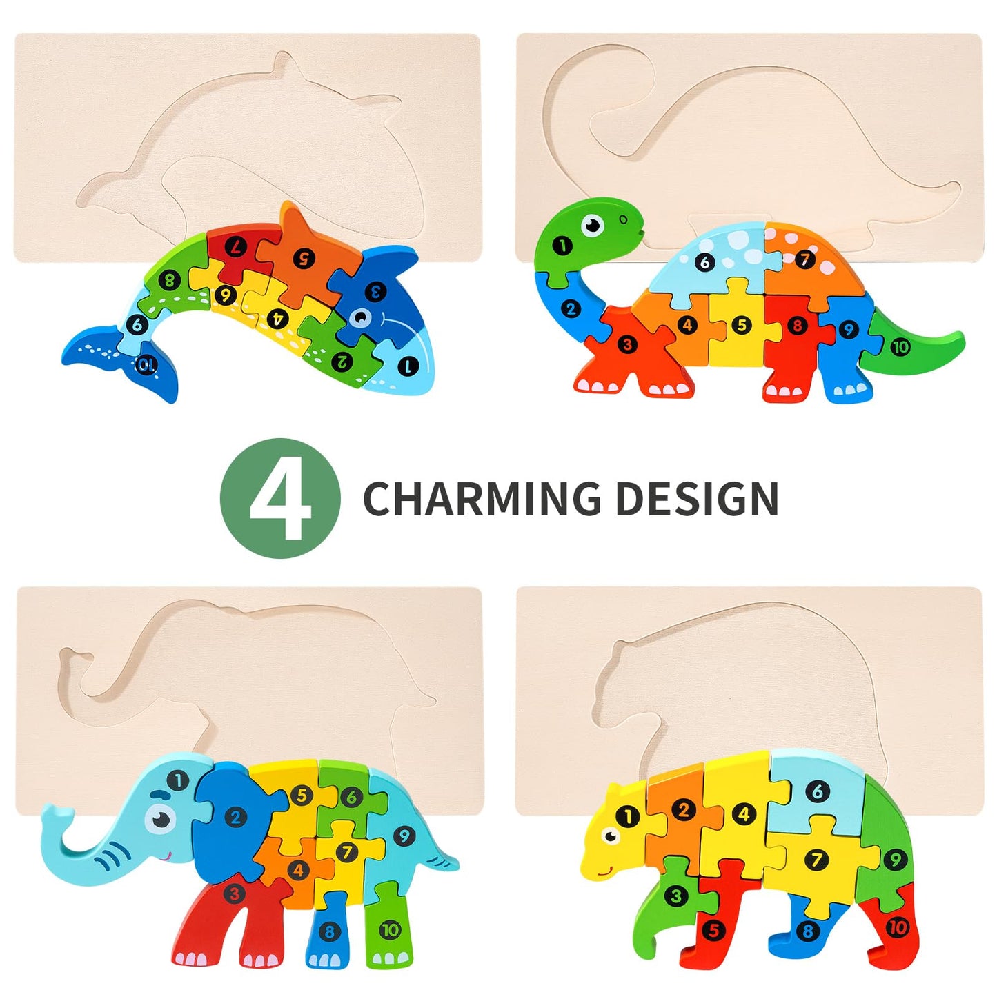 7 Pack Wooden Puzzles for Toddlers 3-5, Montessori Animal Puzzles for Kids Ages 3-5 with Numbers 1-10, Preschool Learning Educational Toys for 3 4 5 Year Old Boys Girls Birthday Gift