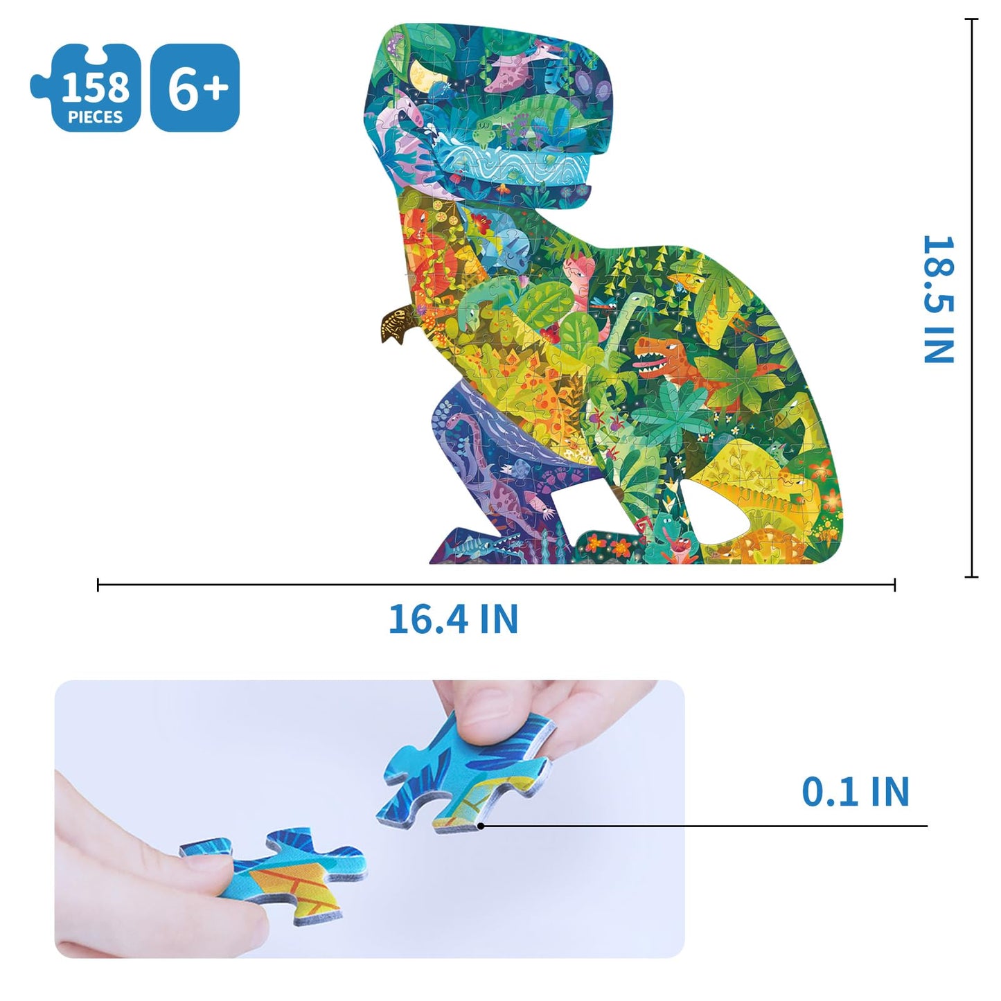 TOI Dinosaur Floor Puzzles for Kids Aged 6-8, 158 Pieces Animal Shaped Jigsaw Puzzles, Preschool Dinosaur Puzzle for Boys and Girls Educational Toy