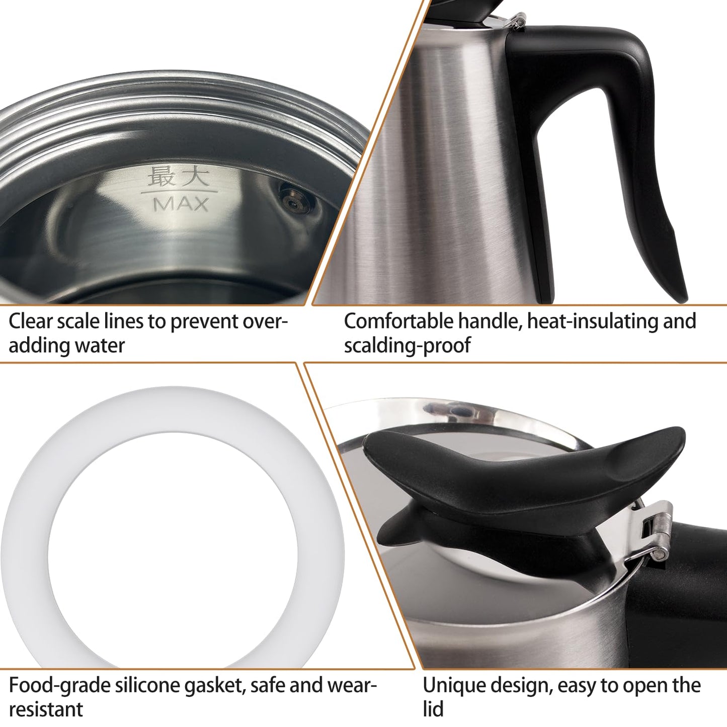 Vaolvpant Electric Stainless Steel Moka Pot 6 Cup 300ml Mocha Pot Espresso Maker with Detachable Base Ideal Coffee Maker for Home Italian and Cuban Café Coffeemaker Espressomaker Coffee Pot