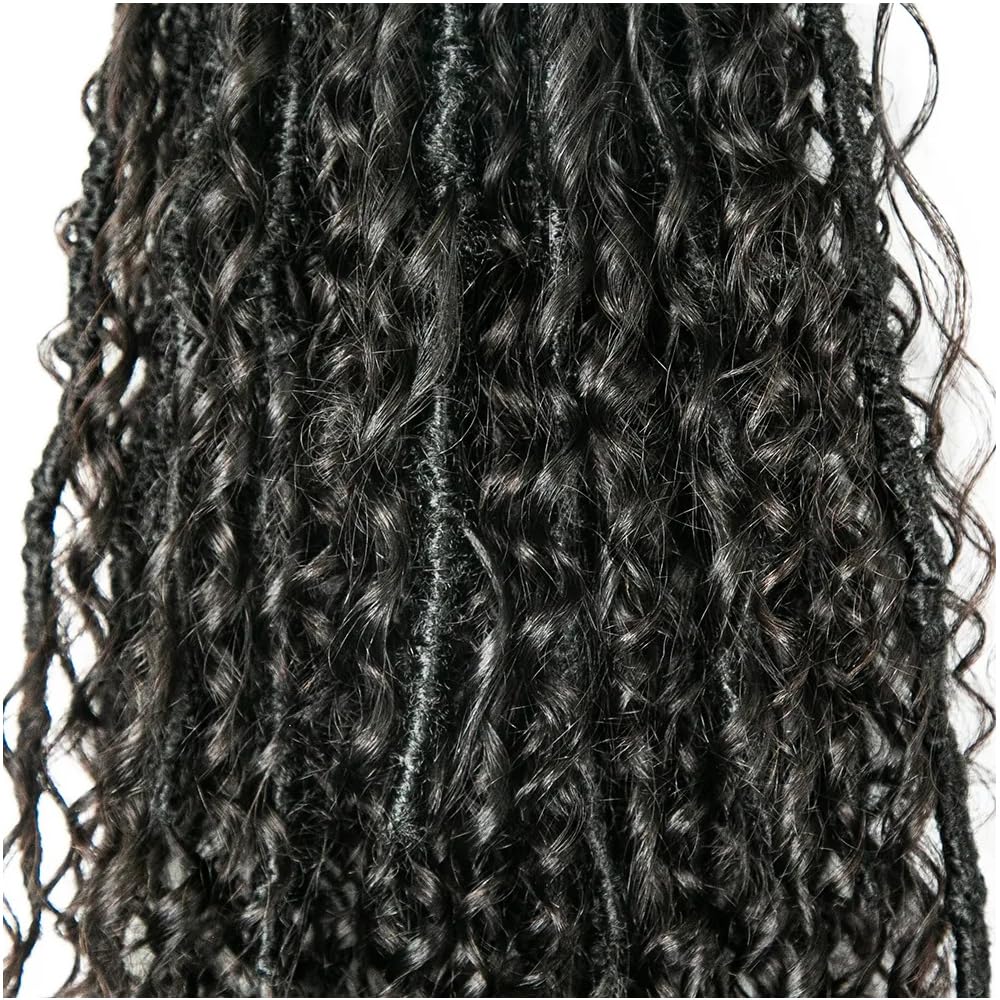 Pre-looped Crochet Locs with Human Hair Curls Dreadlocks Hair With Curly Human Hair End Soft Messy Boho Faux Locs for Women 26inch 24 Locs