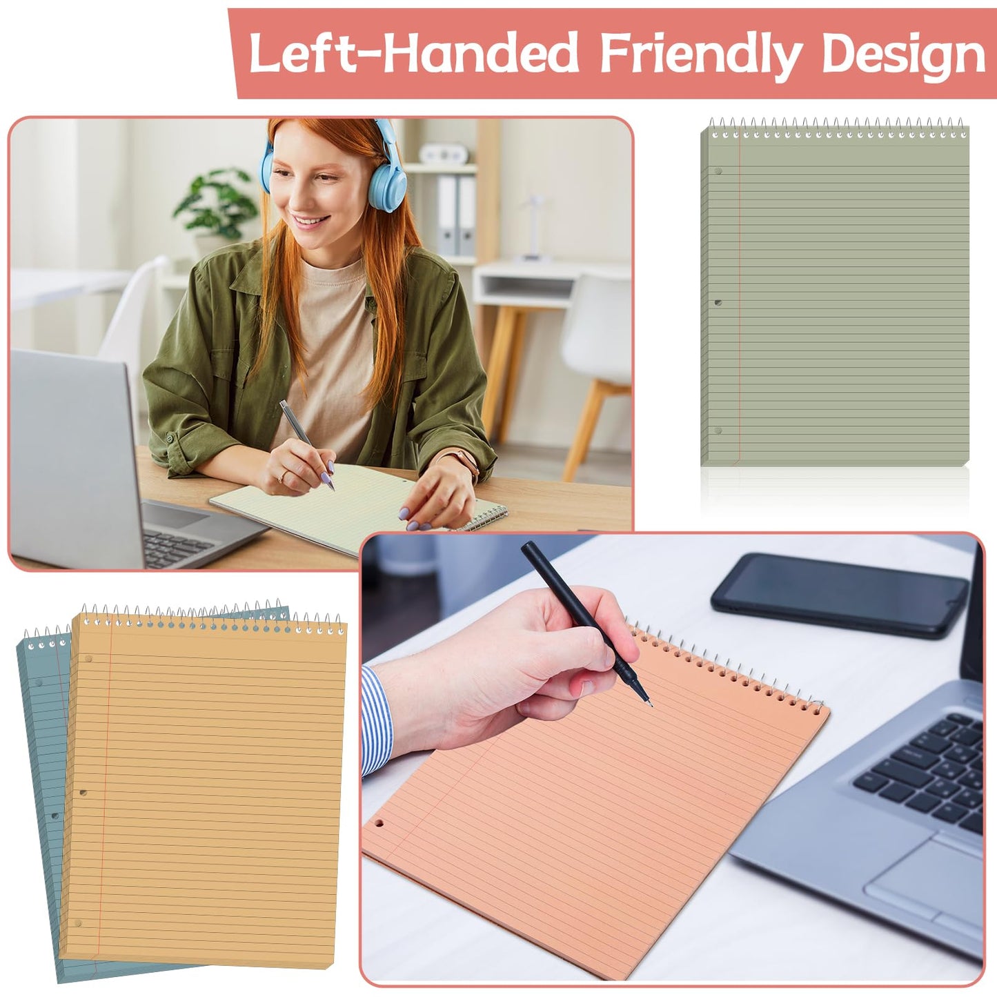 10 Packs 8.5 x 11 inch Top Spiral Notebook with 3 Hole Punched Legal Pads 40 Sheets College Ruled Notepad Hard Cardboard Paper Wirebound Pads for Business School Office Home Supplies (Retro)