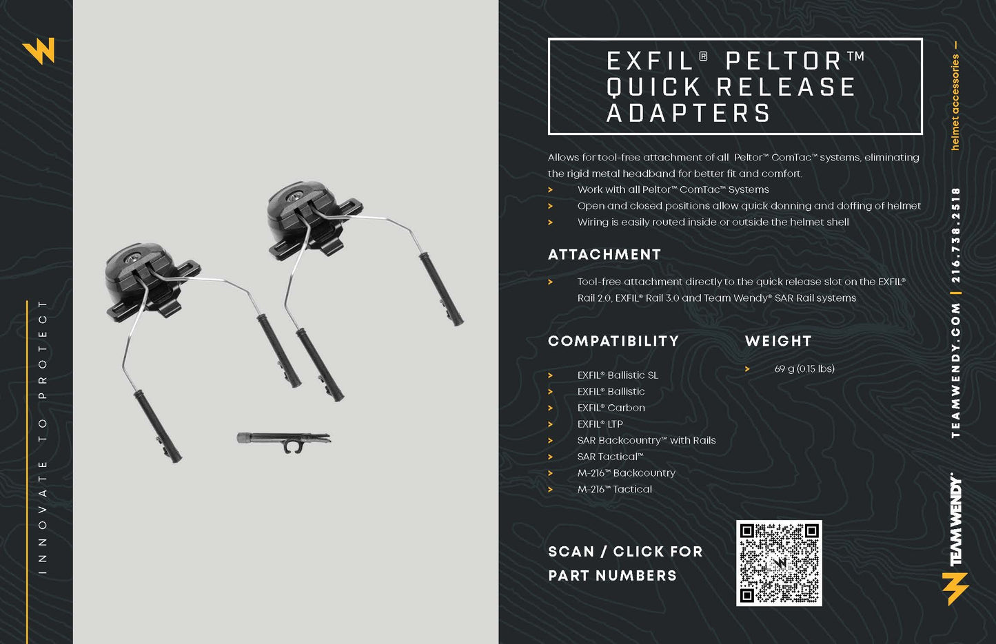 Team Wendy EXFIL Peltor Quick Release Adapter Kit | Works with All Peltor ComTac Systems | Compatible with Team Wendy Exfil, SAR and Ski Helmets