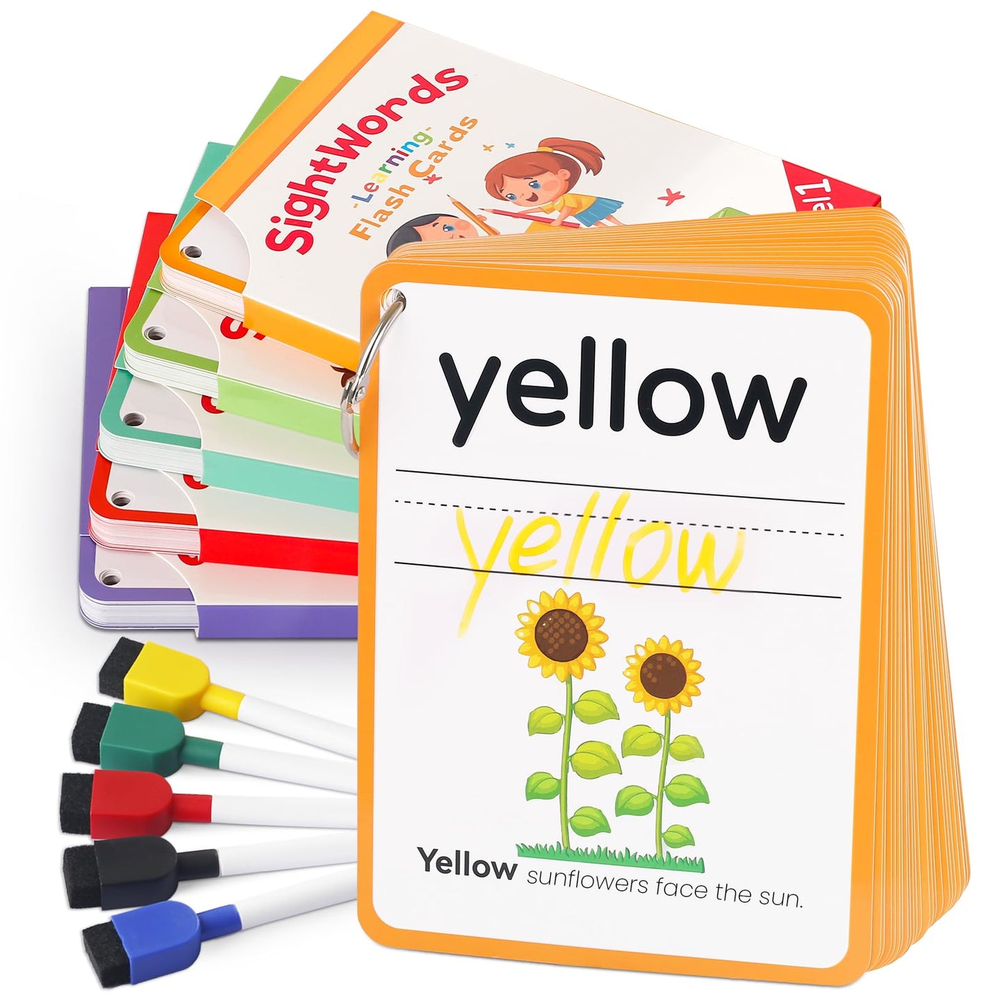 Sight Words Flash Cards Kindergarten, 250 Sight Word Flash Cards for Toddlers, 5 Levels Word Flashcards for Writing Reading Spelling Game, Home School Educational Learning Toy for Kids Ages 3+