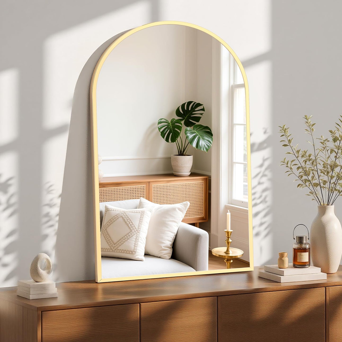 Sweetcrispy 26.5"x38" Arched Gold Bathroom Mirrors for Wall, Bathroom Mirrors for Over Sink, Metal Framed with HD Shatter-Proof Glass for Entryway, Living Room, Bedroom, Home Decor