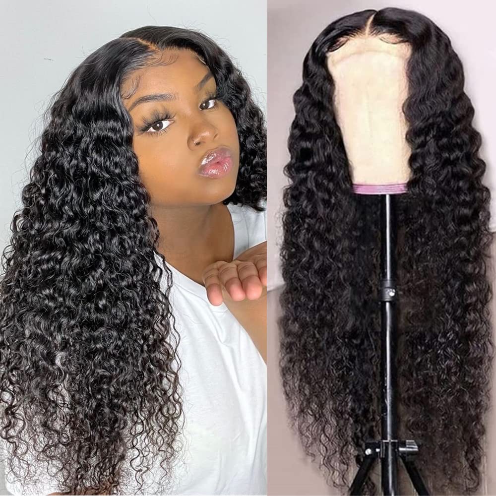 Josblue Deep Wave Lace Front Wigs Human Hair 180% Density 4x4 HD Transparent Lace Closuret Wet and Wavy Human Glueless Wigs for Black Women Pre Plucked with Baby Hair Nature Color