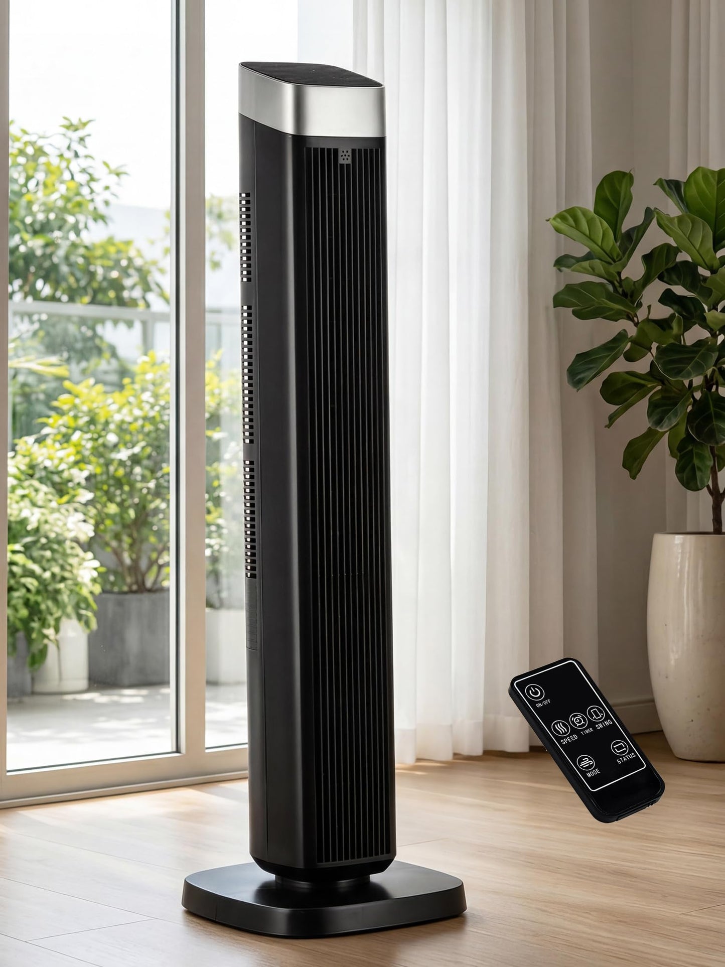 Uthfy 41" Tower Fan for Bedroom, 120° Oscillating Standing Fan with 24H Timer, Built-In Aromatherapy Box, Remote Control, 25ft/s High-Speed, 3 Speeds, 3 Modes, Quiet Floor Fan for Room, Home, Office