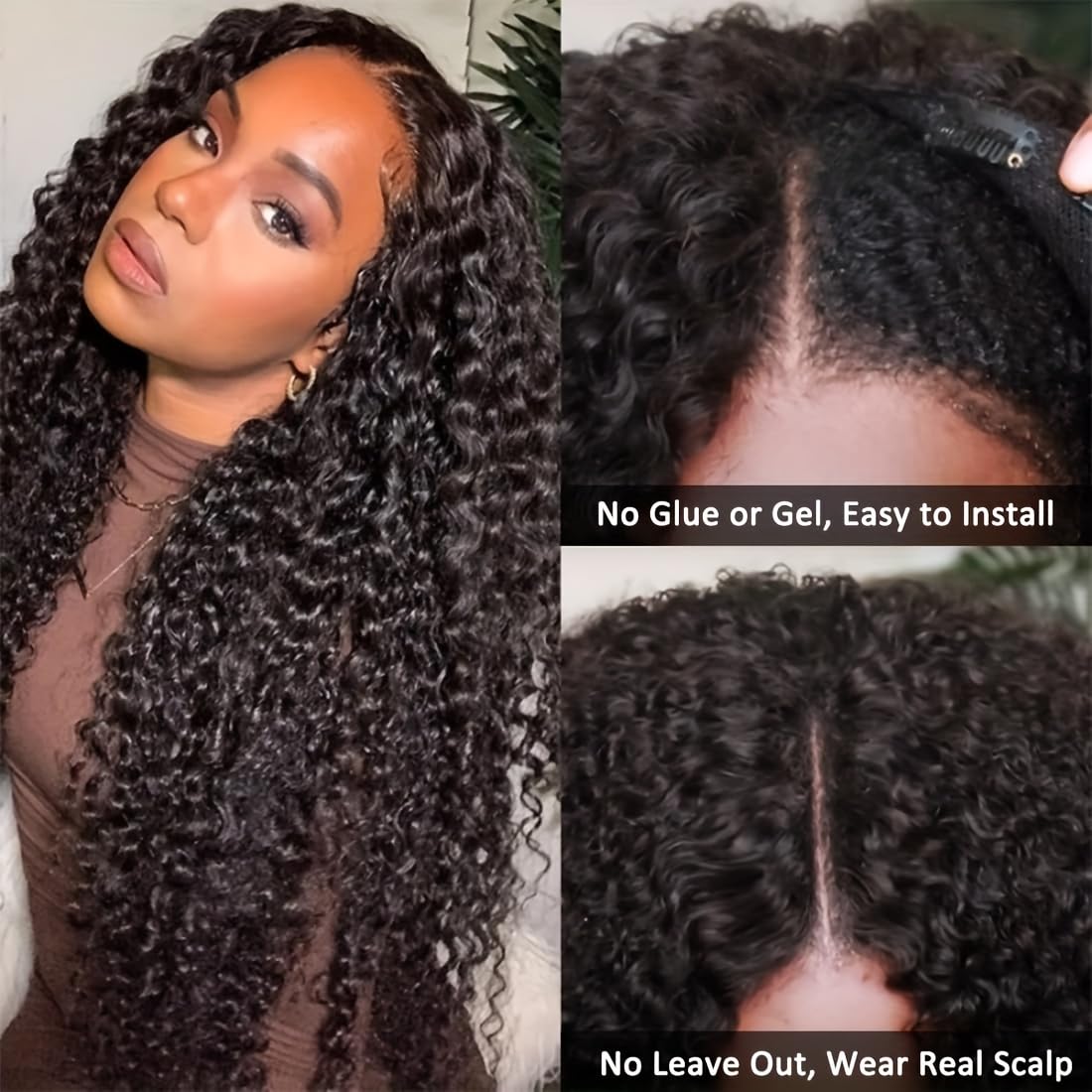 PRIMELACE V Part Wig Human Hair 20 inch Kinkycurly Wig Human Hair Upgrade UPart Human Hair Wig Brazilian Curly V Part Wig 180% Density No Leave Out No Glue