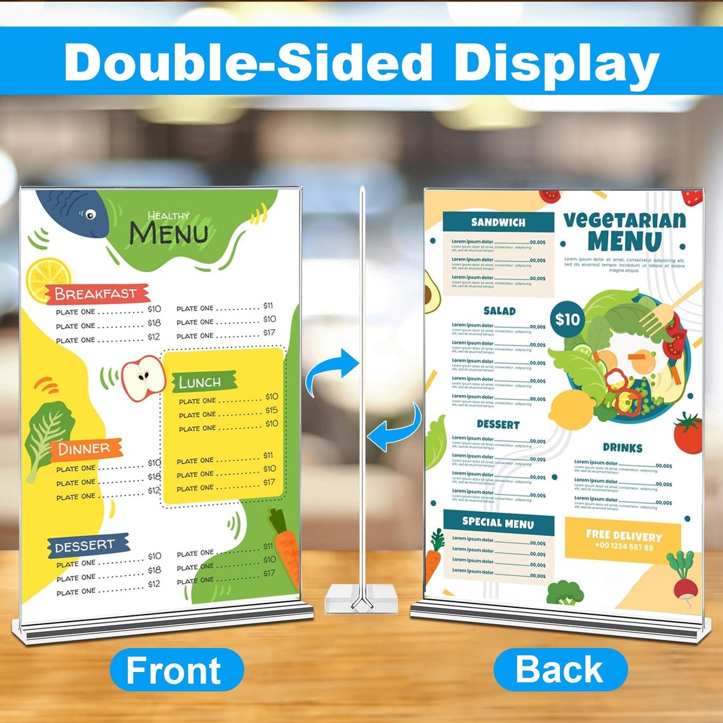 EHWINE Acrylic Sign Holder 8.5 x 11, 18 Pack Double-Sided Stand up Table Top Sign Holders, Clear Acrylic Picture Frame Menu Flyer Paper Holder Display Stand for Office Business Store Wedding Party
