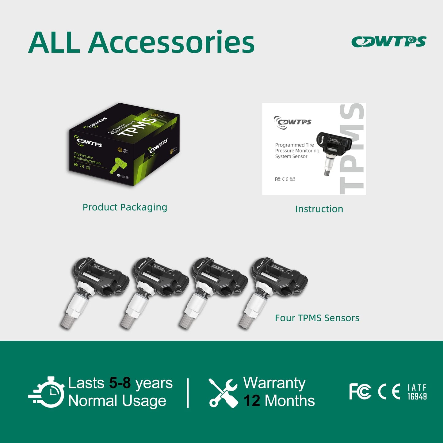 CDWTPS TPMS Sensor,433MHZ Tire Pressure Monitor System 4-Pack for Mercedes Replaces#A0009050030 A0009053907 A0009054204…