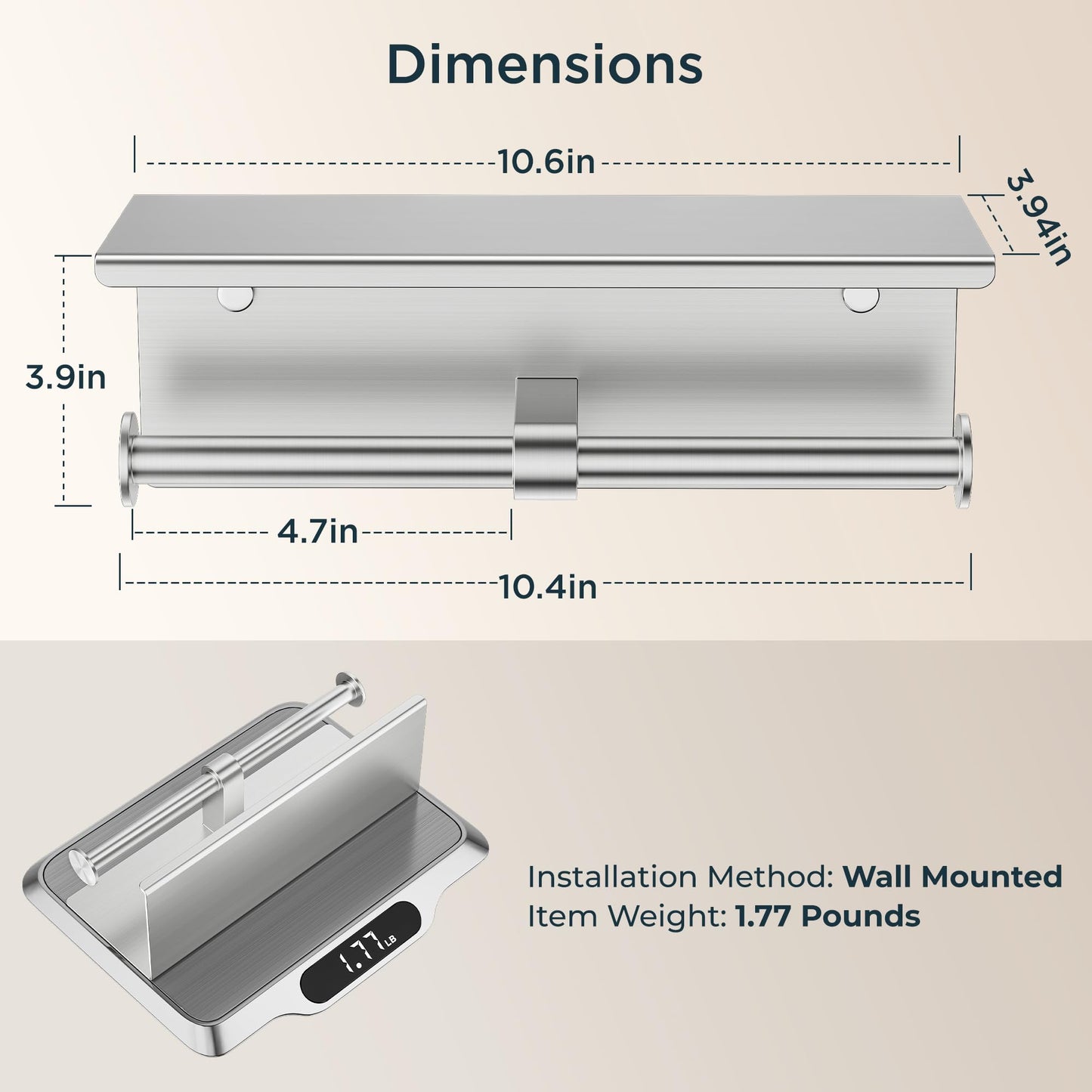 FORIOUS 2 Pack Double Toilet Paper Holder with Shelf, Wall Mount Tissue Roll Holder for Bathroom, 304 Stainless Steel Commercial Toilet Tissue Dispensers with Phone Shelf, Stainless Steel