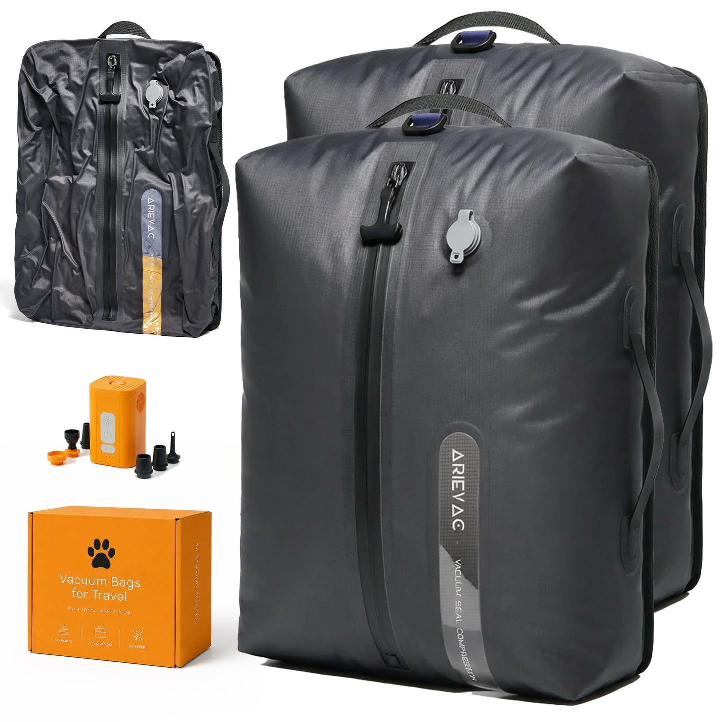 IKYWT Vacuum Seal Bags for Travel w/Pump, 18L Compression Packing Cubes for Carry-On Suitcase & Travel Backpack, Reusable IP67 Waterproof Vacuum Storage Kit, Gift Set (2-Pack)