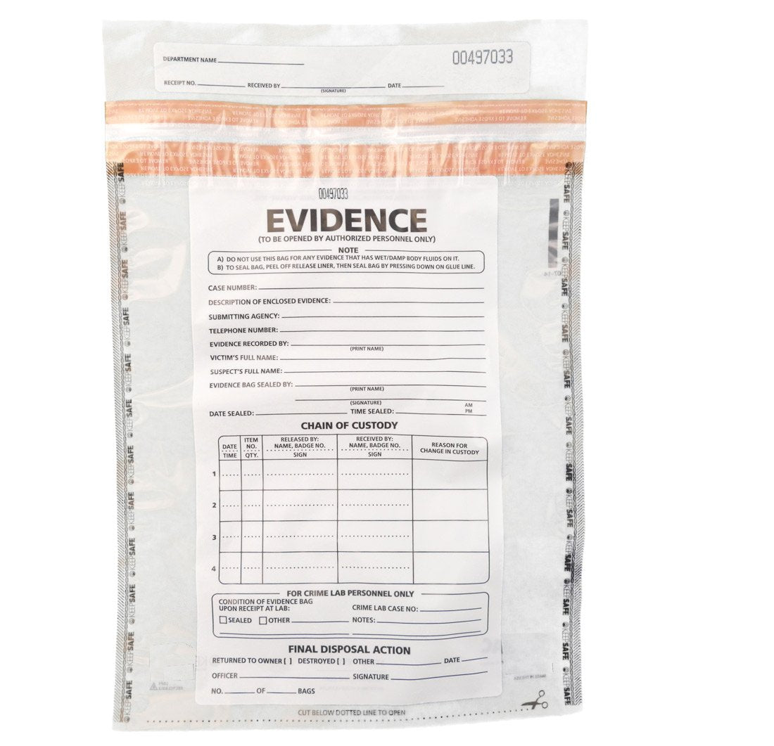 Crime Scene Medium Plastic Evidence Bag - 10 x 13 inches, Pack of 100
