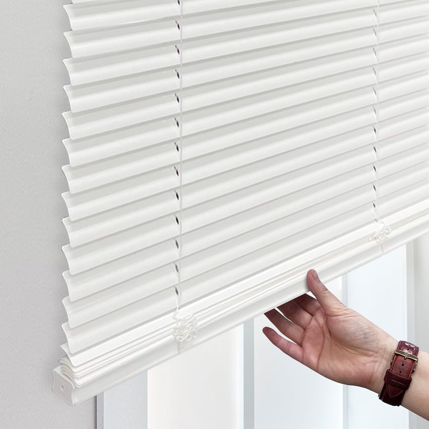 DEZ FURNISHINGS Cordless 1" Mini Blind with Flexible Slats, 48" W x 64" H, Pearl White