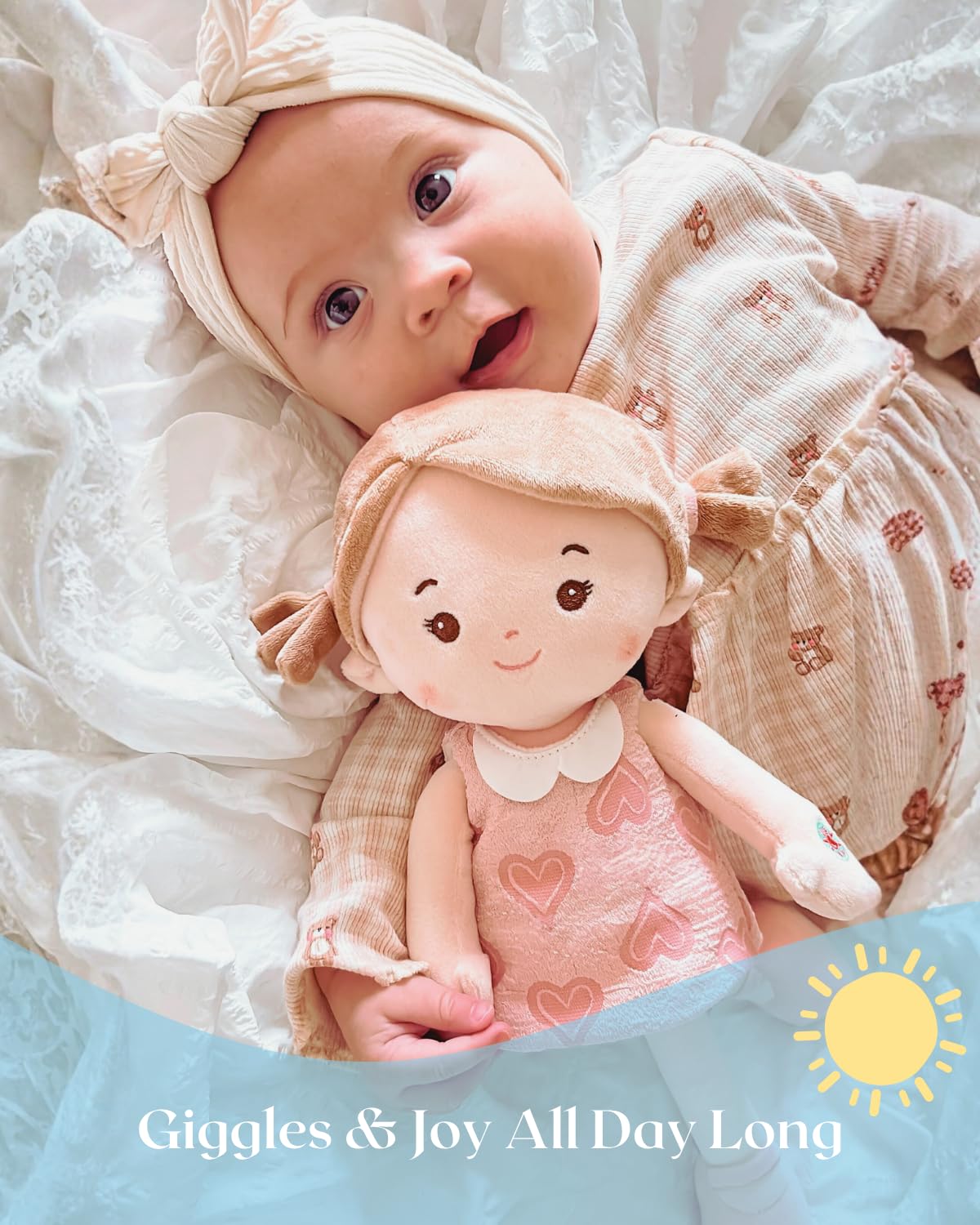 LeyaDoll Soft Baby Doll for 1 Year Old Toddler Girls - My First Interactive Talking Doll with 5 Emotional Sounds, Lullaby Music & Reversible Dress for Sleep Routine, Birthday Gift