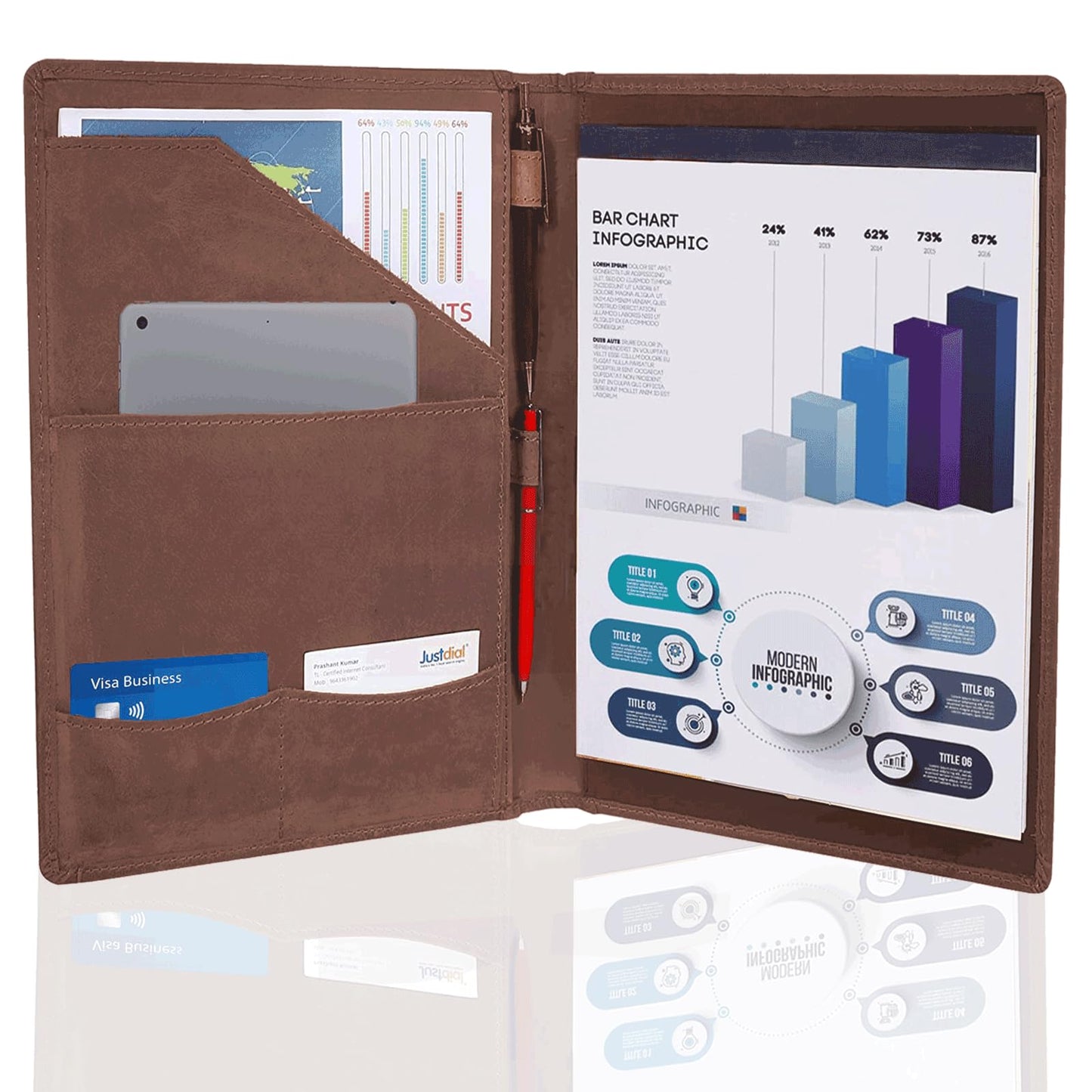 Succor Genuine Leather Portfolio – A4 Business Padfolio & Document Holder, Professional Leather Binder Organizer for Men & Women, Resume Folder, 13x10 Inch, Hunter Brown
