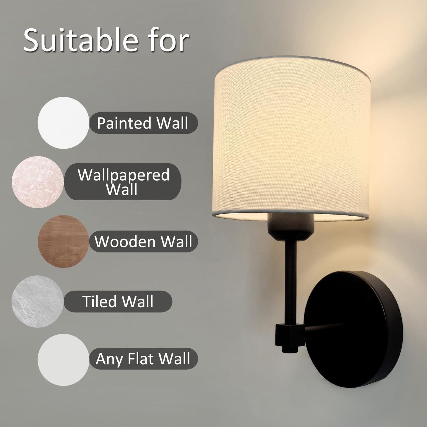 No Drill Peel and Stick Cordless Rechargeable Wall Sconces Battery Operated, Set of 2 Easy Install No Wiring Adhesive Wall Lights Home Decor Sconces for Living Room, Bedroom, Pictures (Black, 2-Pack)