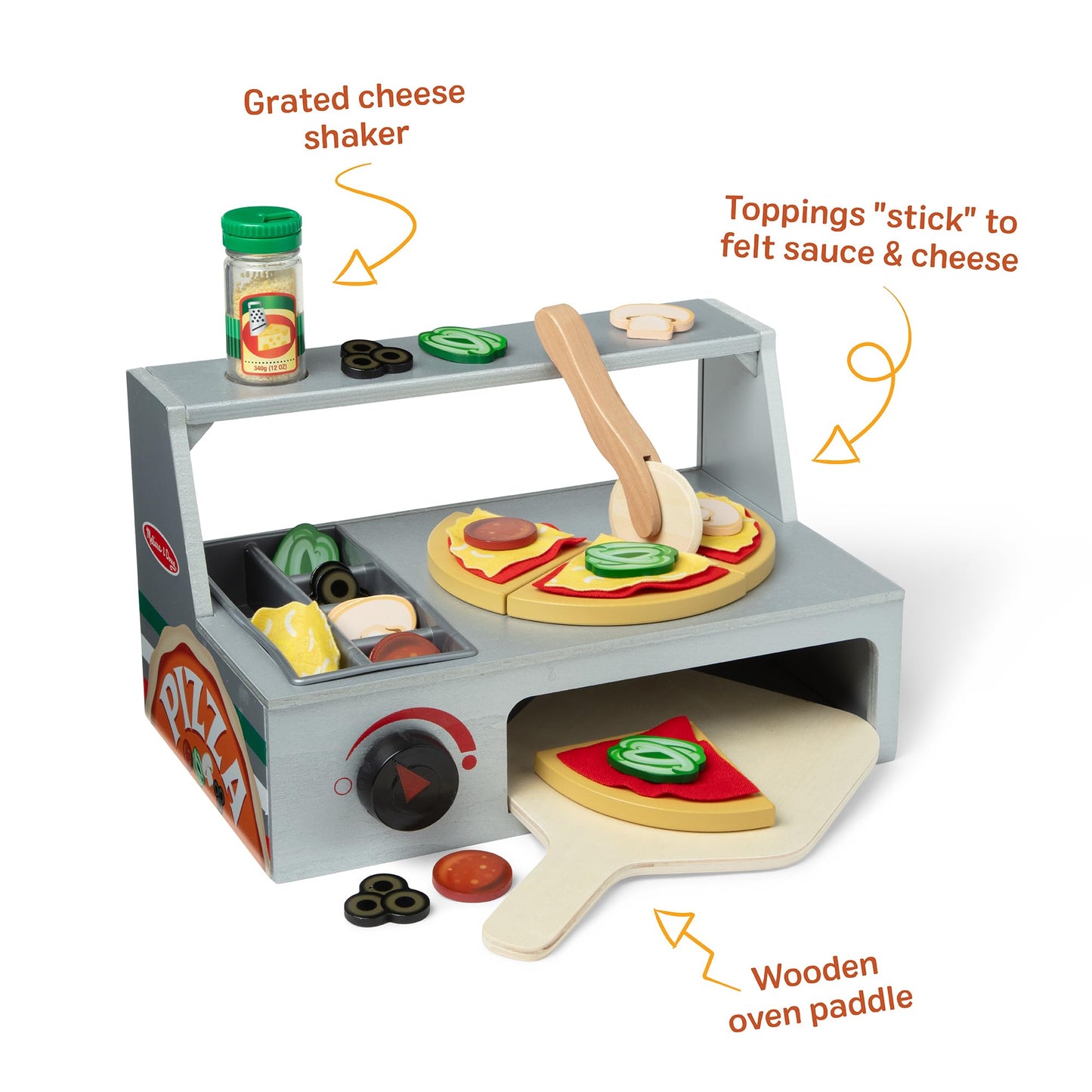 Melissa & Doug Top & Bake Wooden Pizza Counter Play Set with Play Food (41 Pcs) Preschool Toy - FSC CertifiedPizza, Wooden Food Set, Pretend Sets for Kids Ages 3+
