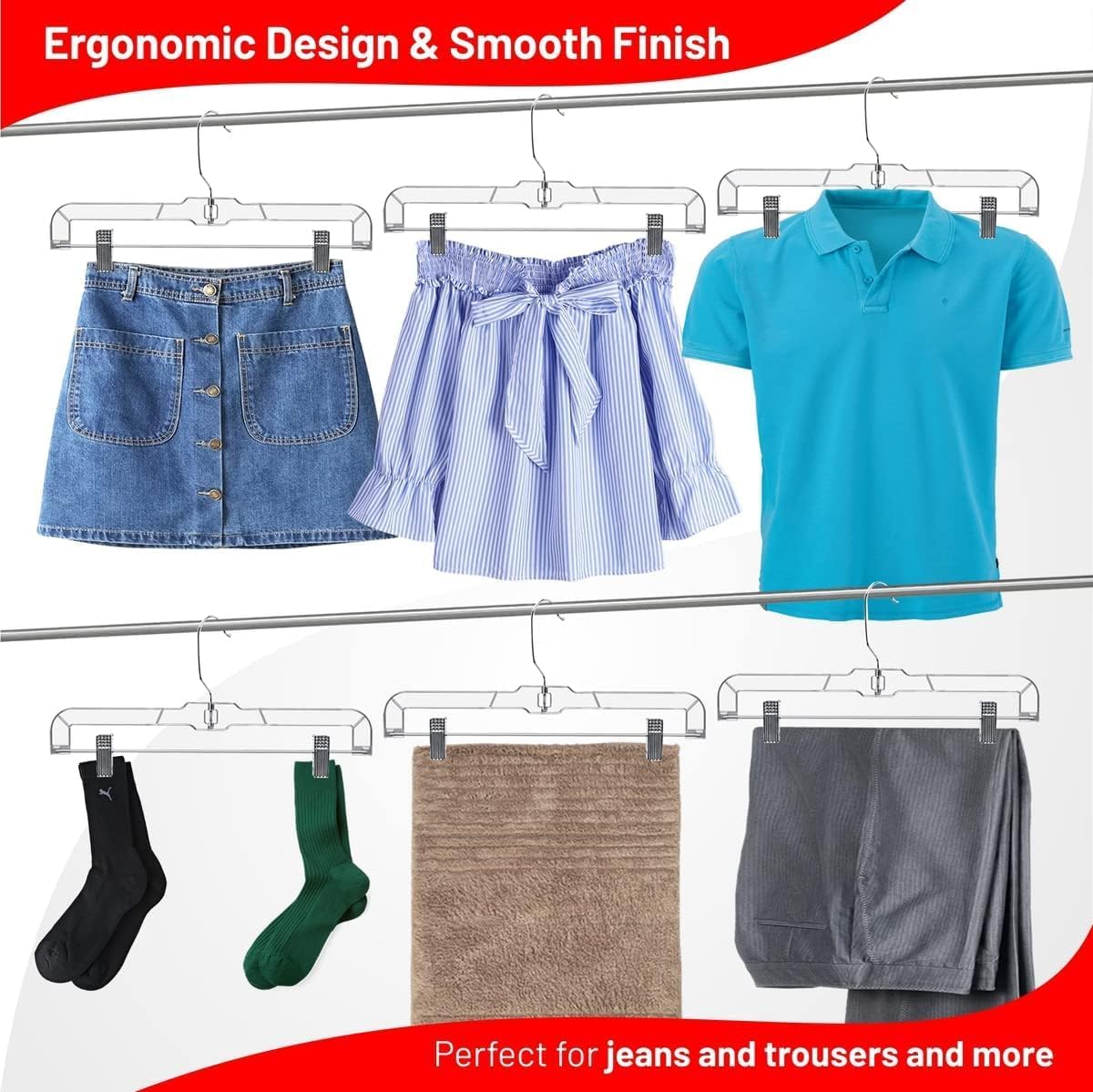 DEILSY™ Skirt Hangers Pants Hanger with Clips Hanger Shorts Clear Plastic Clothes with 2-Adjustable Clip Non-Slip Clothes Perfect for Pant, Pack of 25