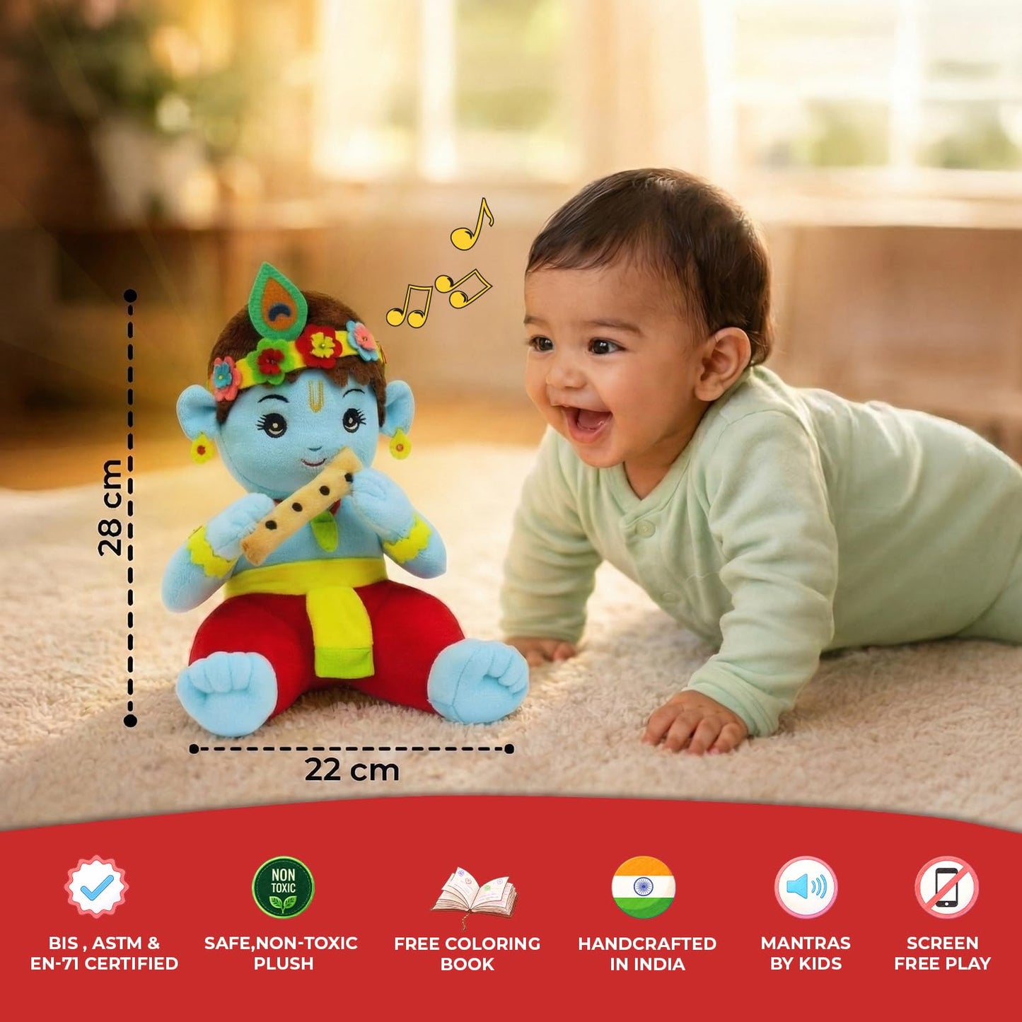 Panda's Box Mantra Chanting Musical Baby Krishna Plush Toy | Best Gift for Kids