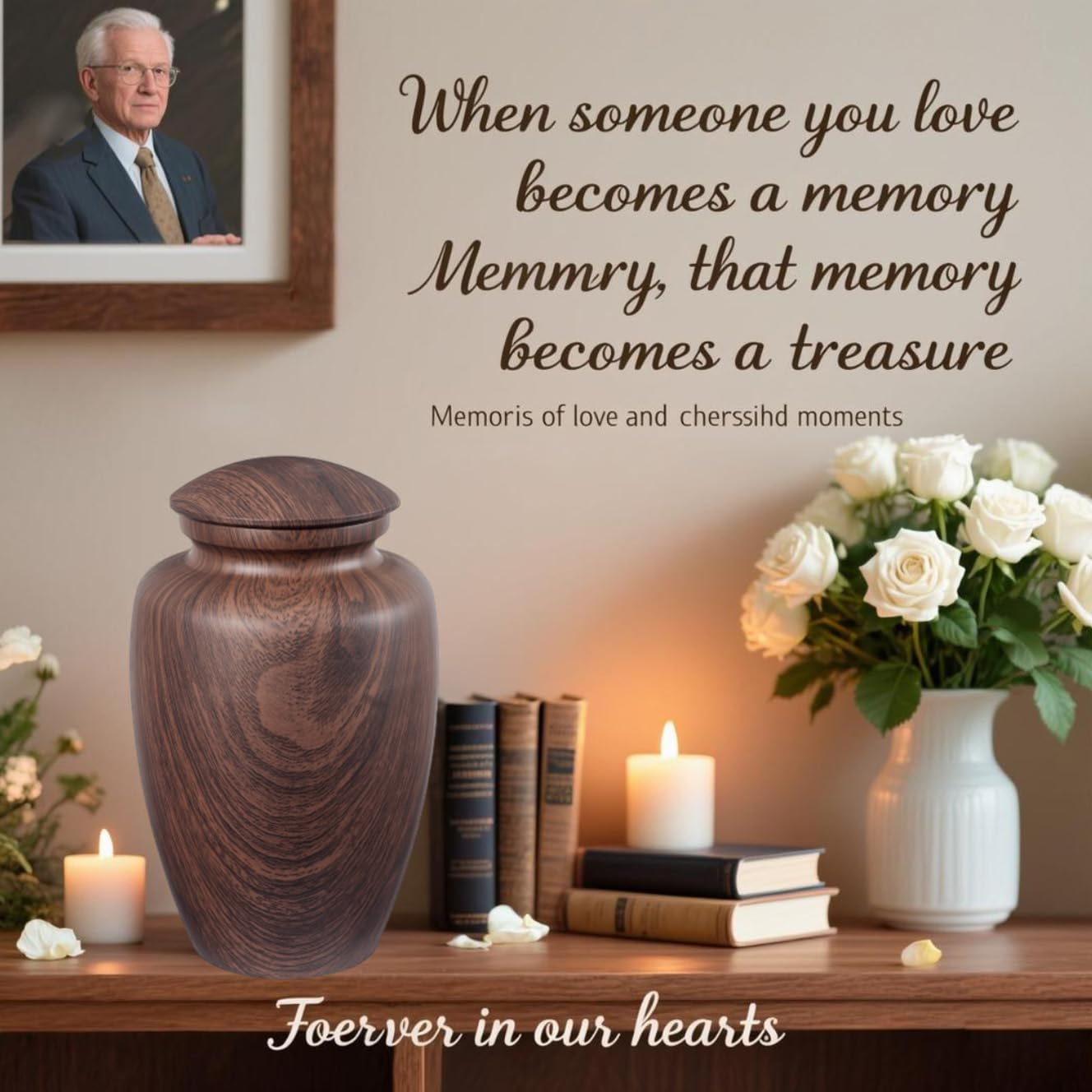 LINES ARTE Urn for Ashes Adult Male Female,Large Aluminum Wood Grain Cremation Urn for Ashes for Men Women,Memorial Decorative Urns for Man/Dad/Father/Brother/Grandpa(Up to 200 IBS)