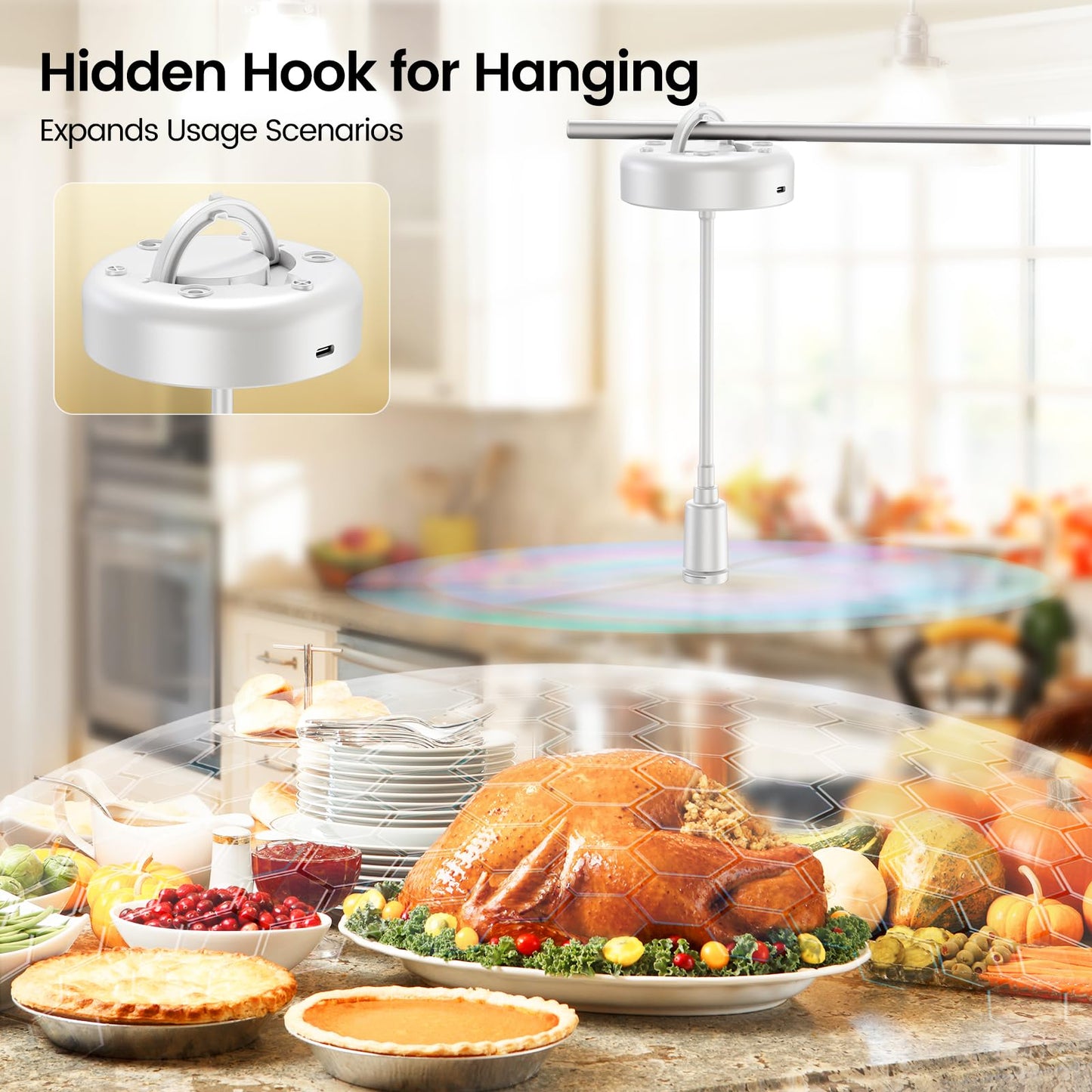 TriPole Fly Fans for Tables, 2000mAh Rechargeable Battery Operated Food Fan Lasts 20 Hrs with LED Display, Portable Fly Table Fan Indoor Outdoor for Picnic, Party, BBQ, Kitchen, Patio, 4 Pack White