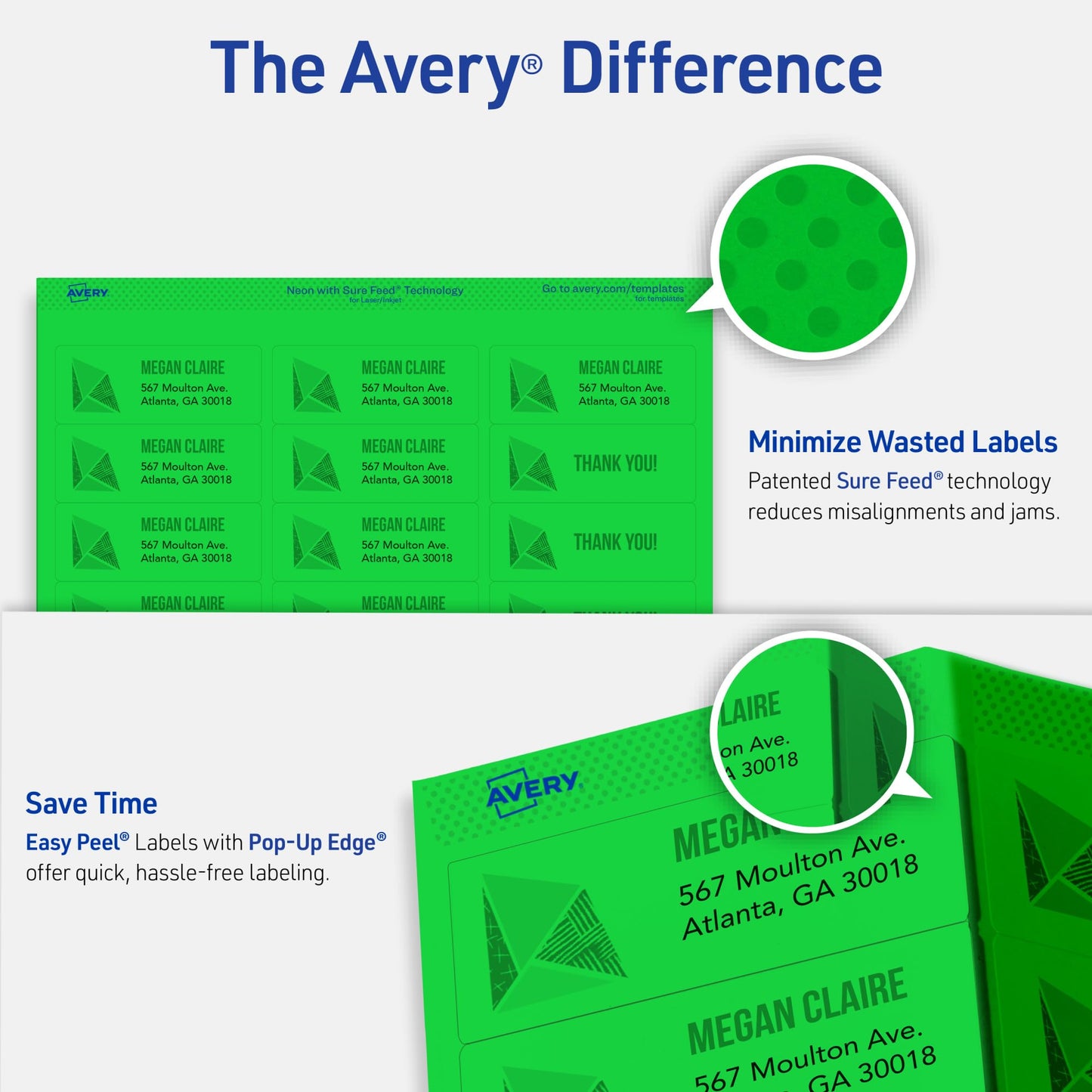 Avery Printable Shipping Labels with Sure Feed, 2" x 4", Neon Green, Laser & Inkjet Compatible, 1,000 Blank Labels Total, Great for Branding, Mailing, Organizing, and More (5976)