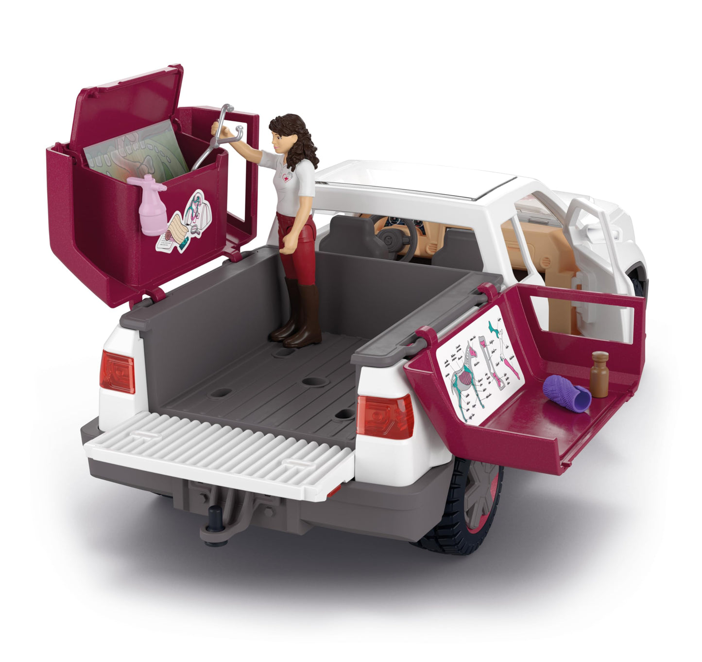 Schleich Horse Club - 90 PC Mobile Vet with Trailer Playset - Includes Toy Horse Figurine, Poseable Veterinarian Figure, Moveable Truck and Accessories - Interactive Play Toys for Kids Ages 5+| 42704