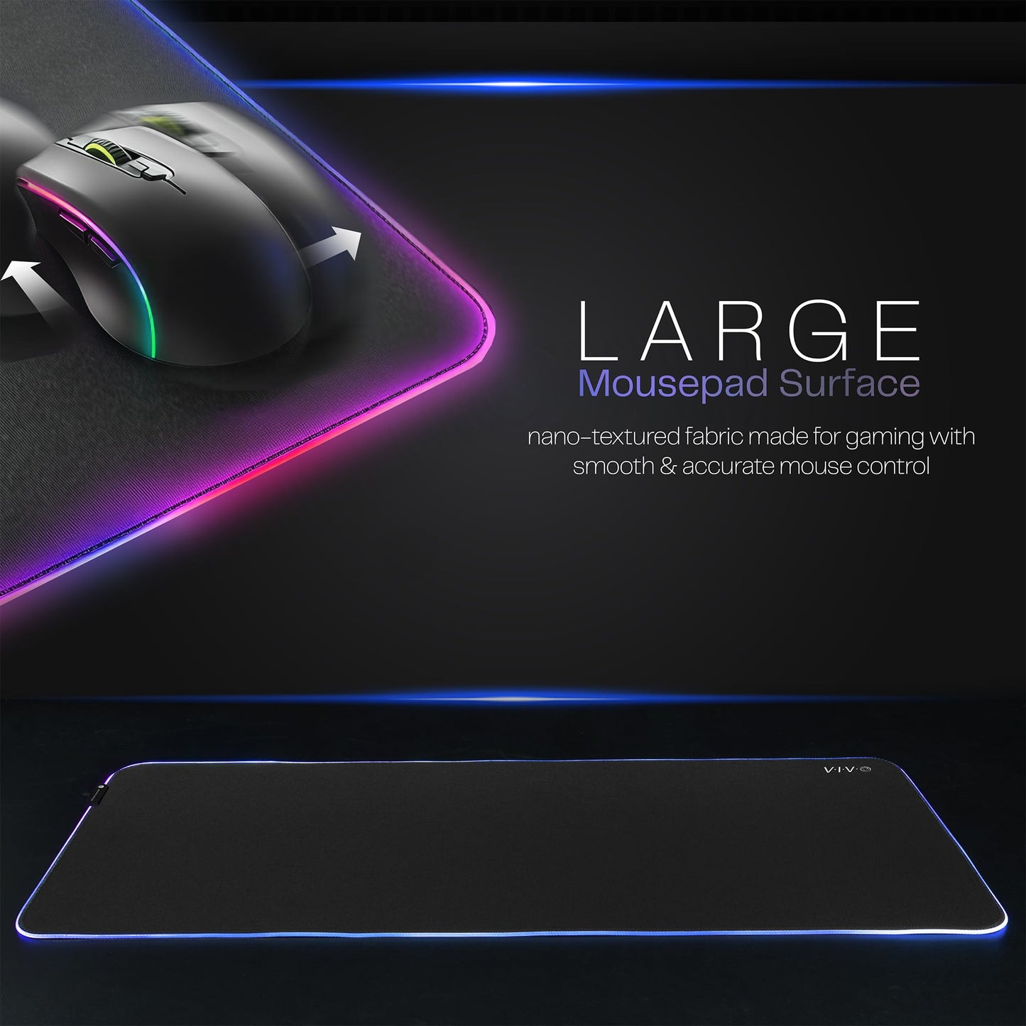 VIVO Large 60 x 24 inch Full Size Desk Pad with RGB Lighting for Office Ambience and Immersive Gaming, Oversized Mouse Pad Table Top Cover, 12 Color Modes, Non-Slip Base, Black, DESK-PAD60-24