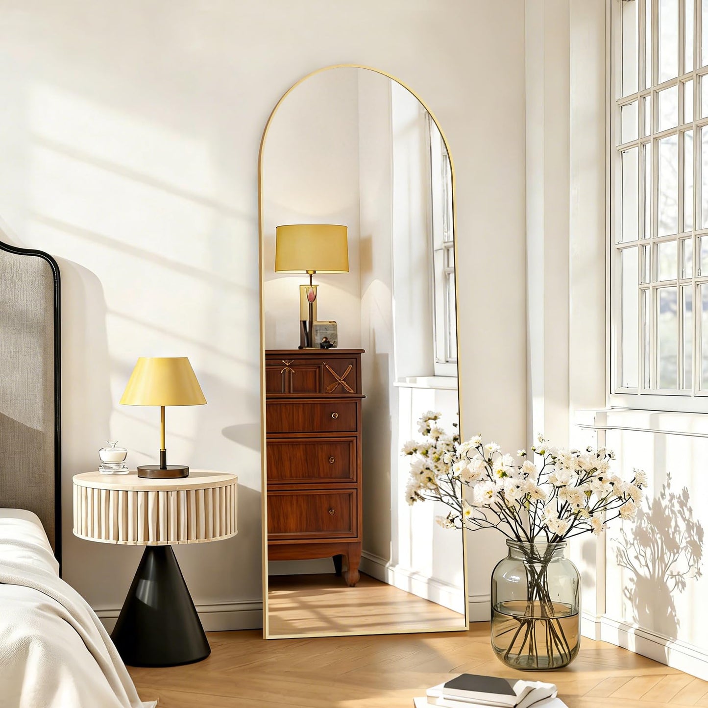 Mirror Full Length 59"x16" Full Body Floor Mirror with Stand, Shatterproof Glass, Aluminum Alloy Frame, Free Standing Wall Mounted or Leaning Arched Mirrors for Bedroom Living Room Entryway