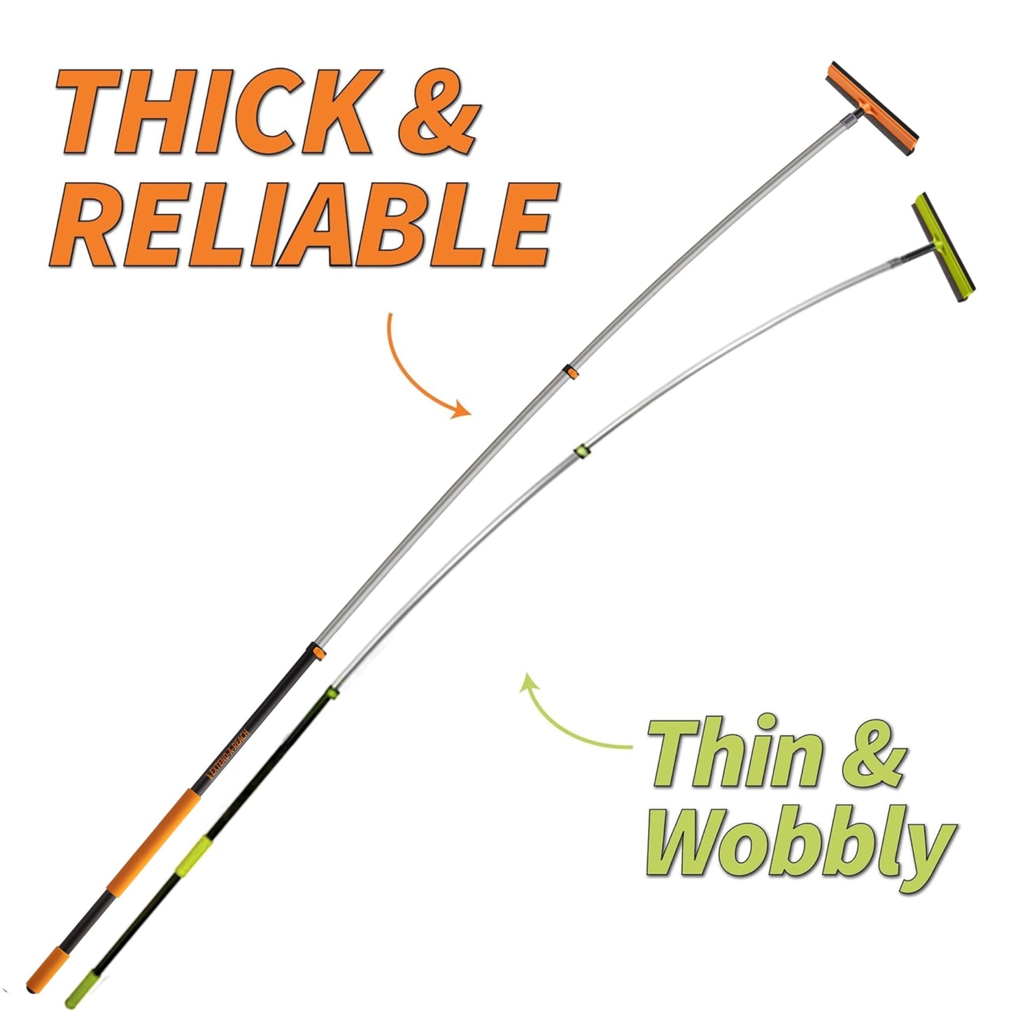 4-12 ft Window Washer Squeegee Kit with Extension Pole (20+ Foot Reach) // Long Handle Squeegee for Window Cleaning & Car Cleaning Multi-Use//Telescopic Professional Window Cleaning Squeegee for Home