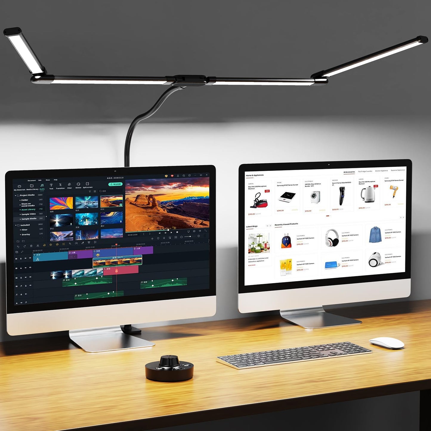 Aeropak Desk Lamp, Clamp Desks Lamps for Home Office, 24W Flexible Gooseneck Table Lamp, 10 Color Modes & Brightness Eye-Caring Desk Light w/USB Adapter (12V2A Black)