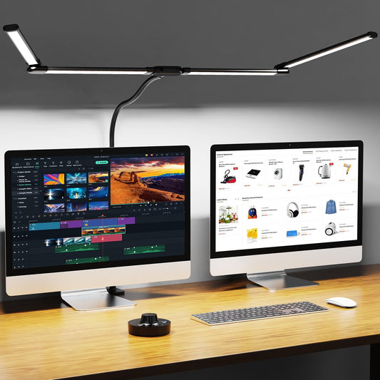 Aeropak Desk Lamp, Clamp Desks Lamps for Home Office, 24W Flexible Gooseneck Table Lamp, 10 Color Modes & Brightness Eye-Caring Desk Light w/USB Adapter (12V2A Black)
