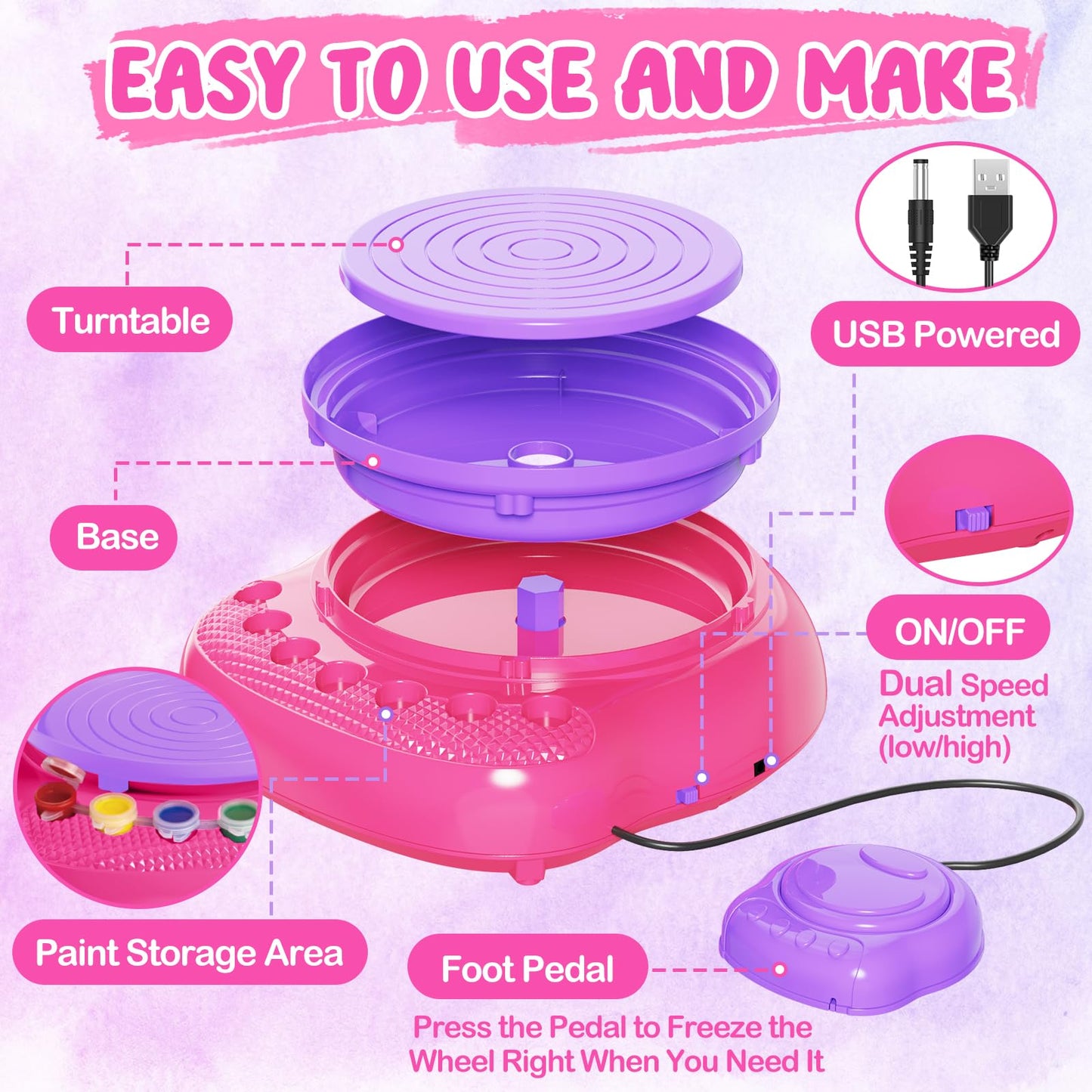 Einailvk Pottery Wheel for Kids, Toys for Kids (Pink)