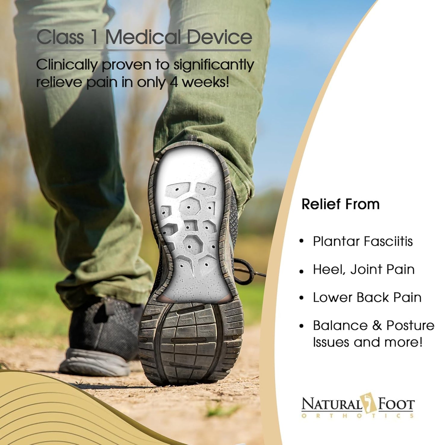 Natural Foot Orthotics. Podiatrist Designed for Medium Height Arches. Recommended for Plantar Fasciitis, Heel Spurs, Bunions, Neuromas, & Hammertoes. Intermediate Stabilizer Arch Supports Insoles