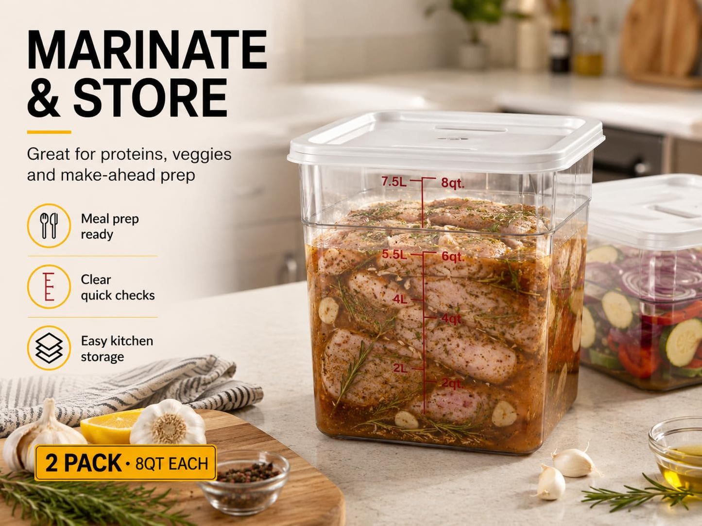 2 Pack 8Qt Clear Food Storage Containers with Lids – BPA-Free Stackable Kitchen Organizer for Pantry, Fruits, Vegetables, Meal Prep & Dough Proofing
