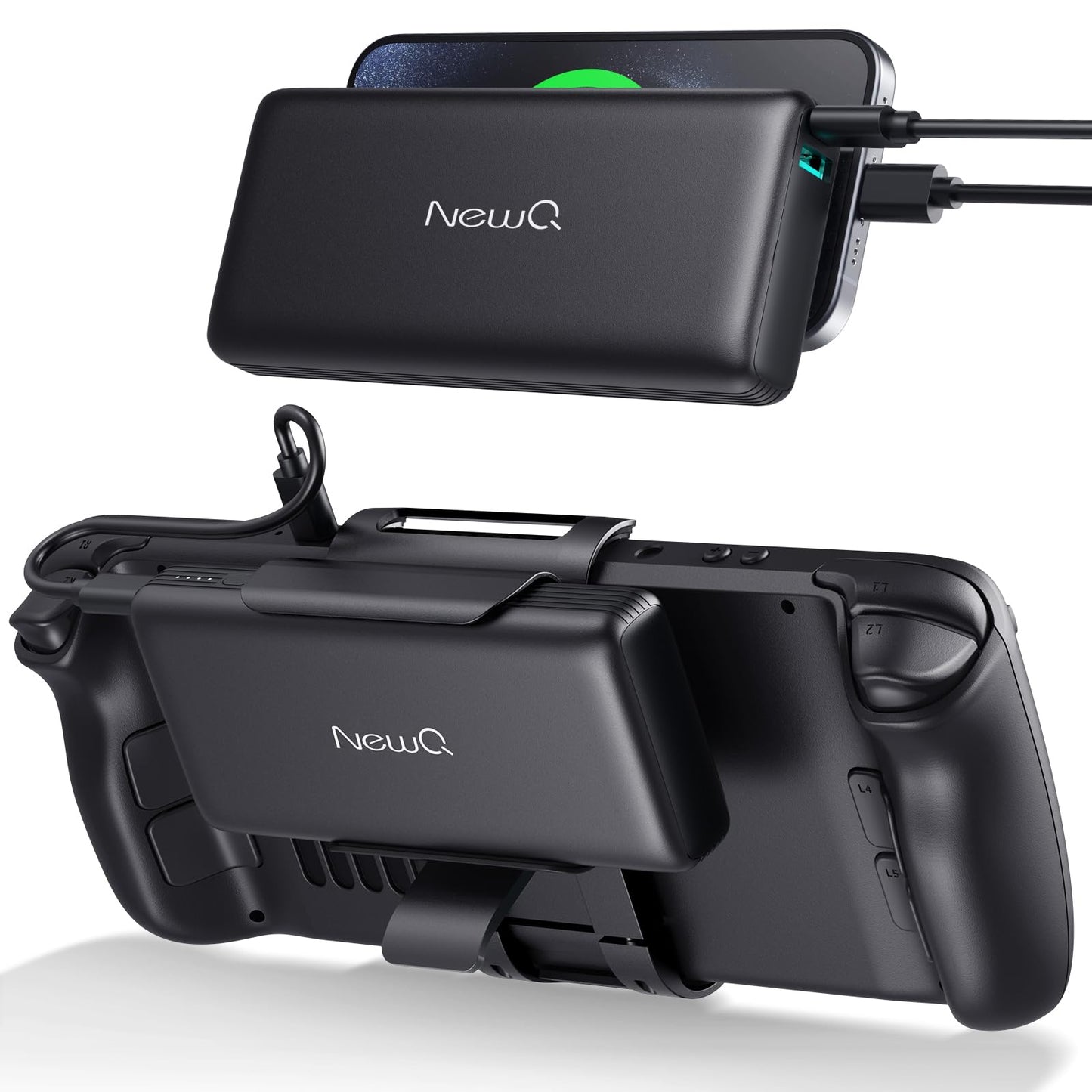 NEWQ 2-in-1 Steam Deck Battery Bank & Stand for Steam Deck/Steam Deck OLED, 20000mAh 65W PD3.0 Fast Charging Power Bank, Steam Deck Accessories, with Dual USB C Cables（Not Suitable for Case） NQ-SD-02