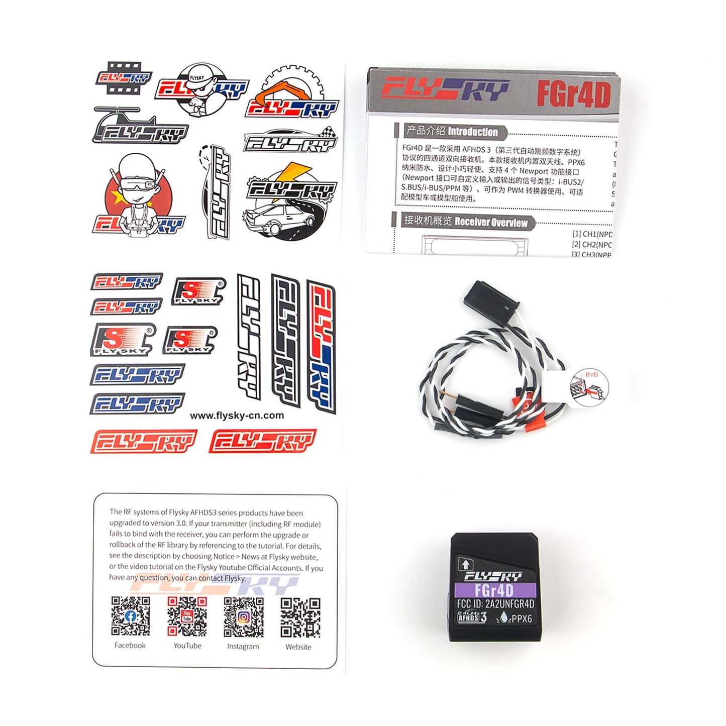 GoolRC Flysky FGr4D Receiver, 2.4GHz 4 Channels AFHDS 3 Receiver Built-in Dual Antenna PWM/PPM/i-BUS2/S.Bus/i-Bus Output Compatible with Flysky Noble NB4 PL18 EL18 RC Transmitter for RC Car Boat