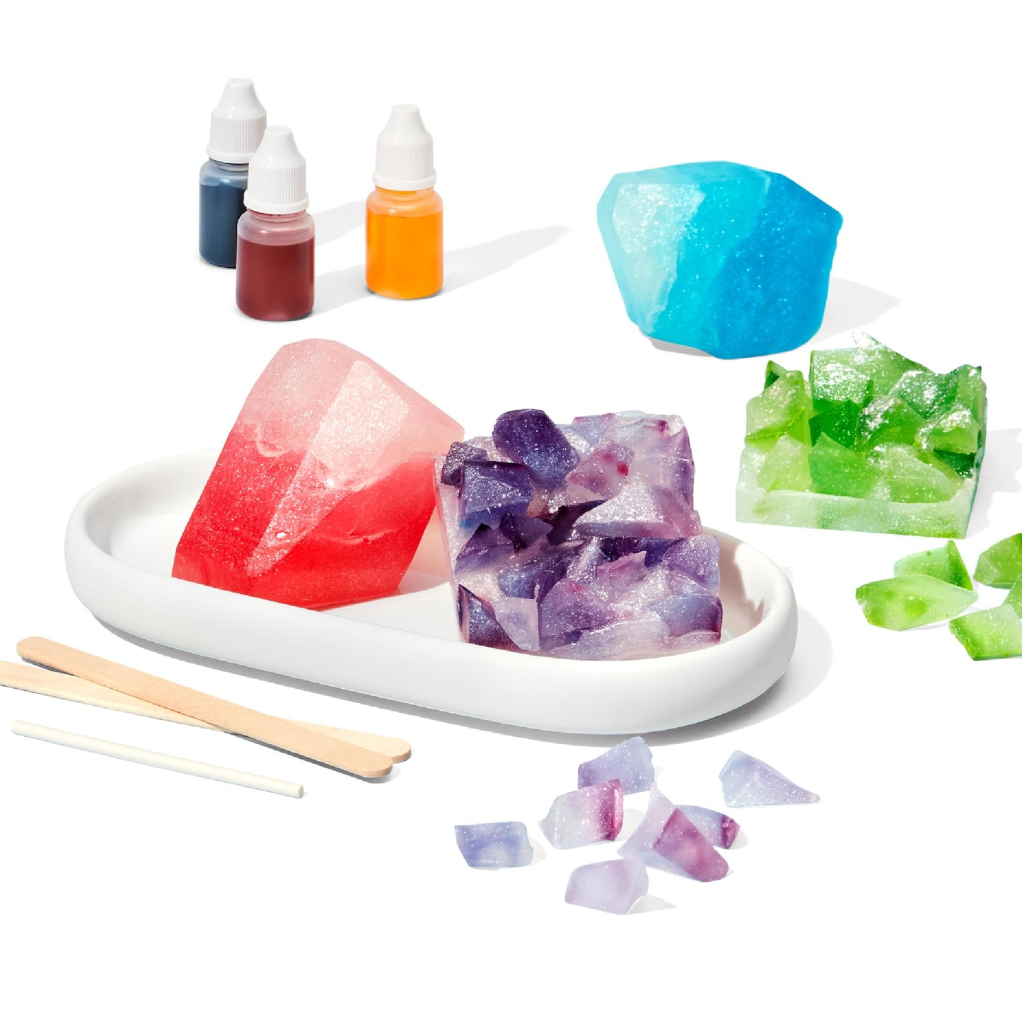 KiwiCo Crystal Geode Soapmaking Kit | Complete Set Includes Beaker, Clear Soap, Molds, Mixing Sticks, Mica Powder, Liquid Colors & More | DIY Soap Making Kit for Kids Ages 7+